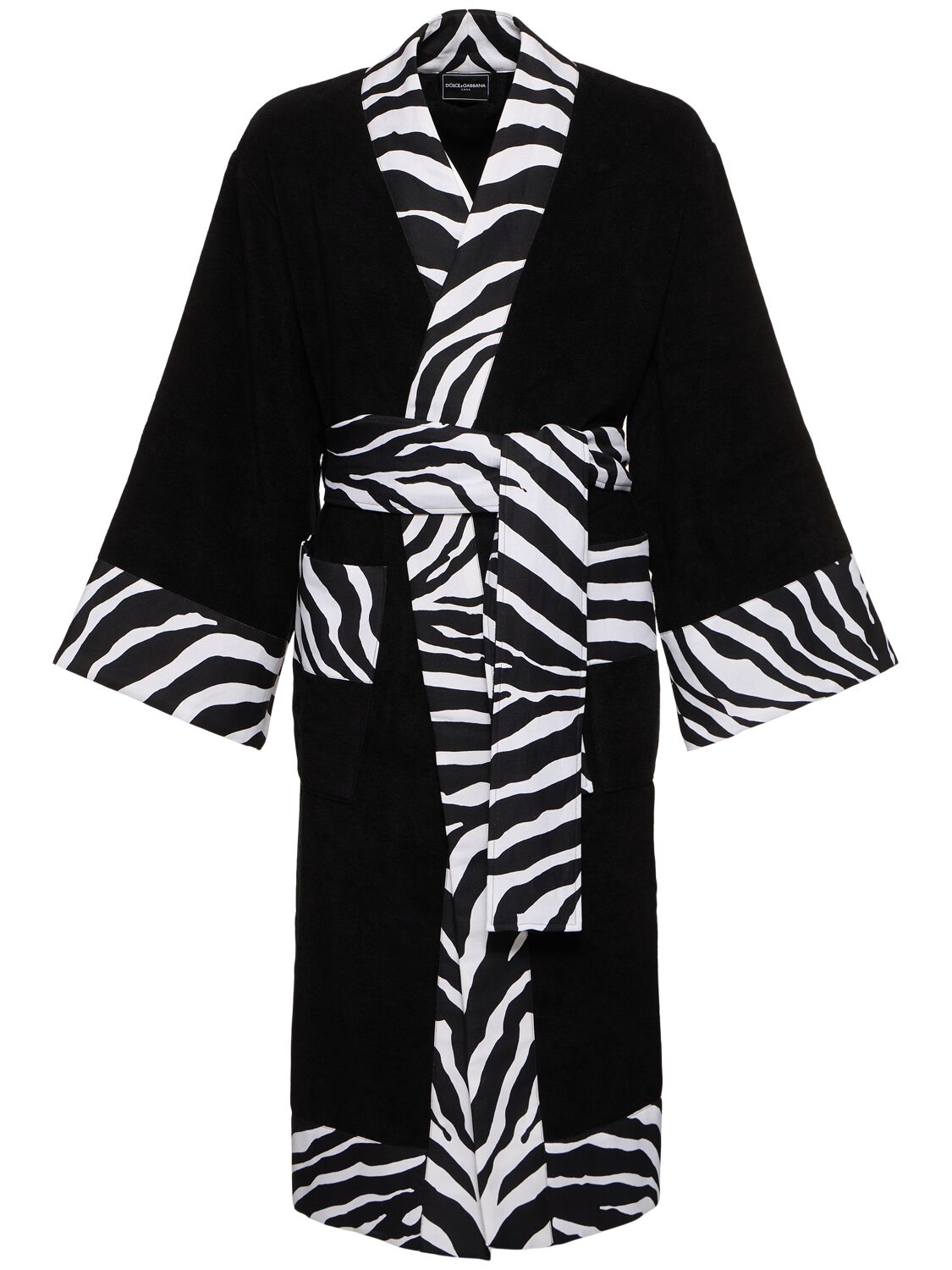 Elegant bathrobe with black and white stripes