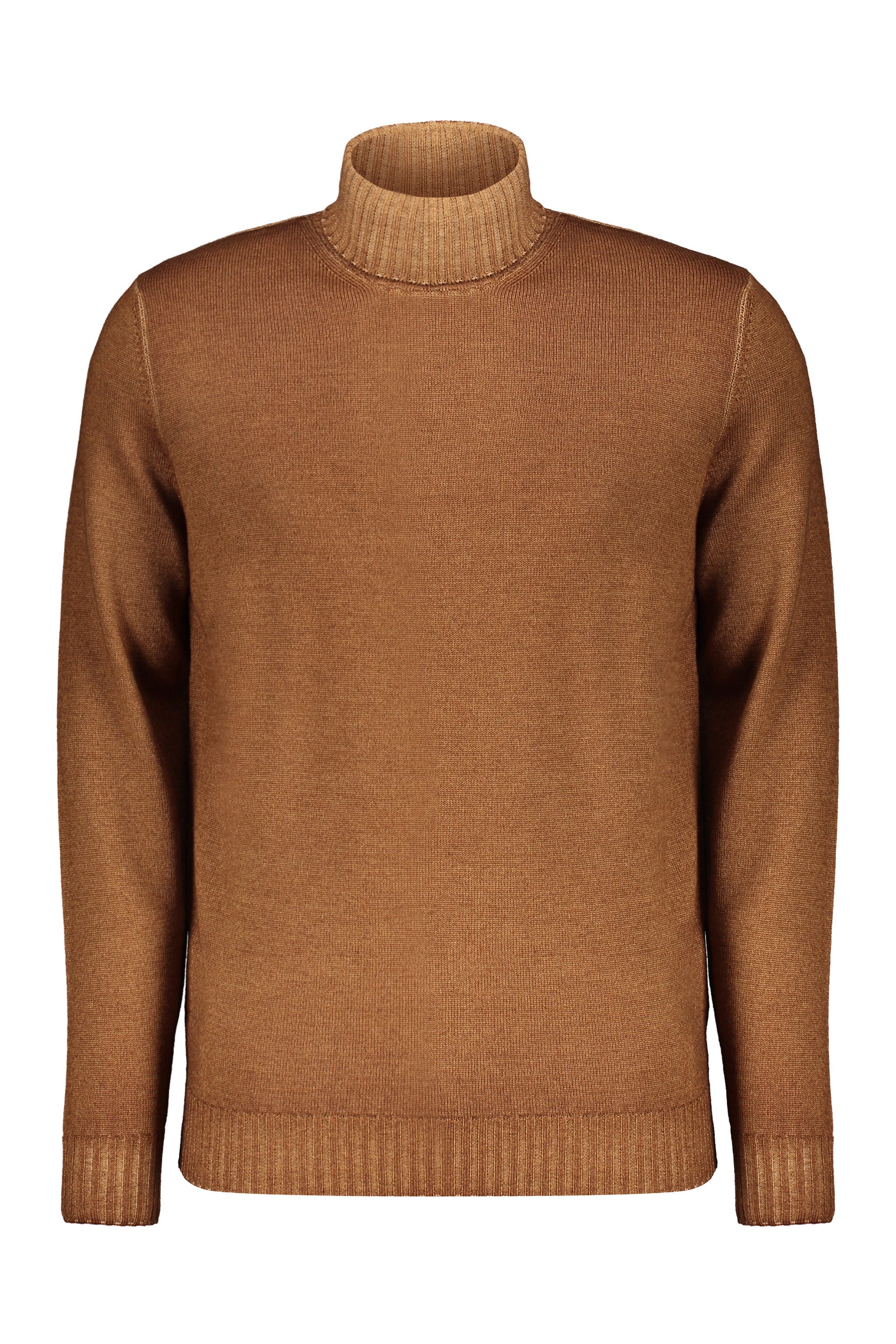 Warm brown sweater with a high elegant collar