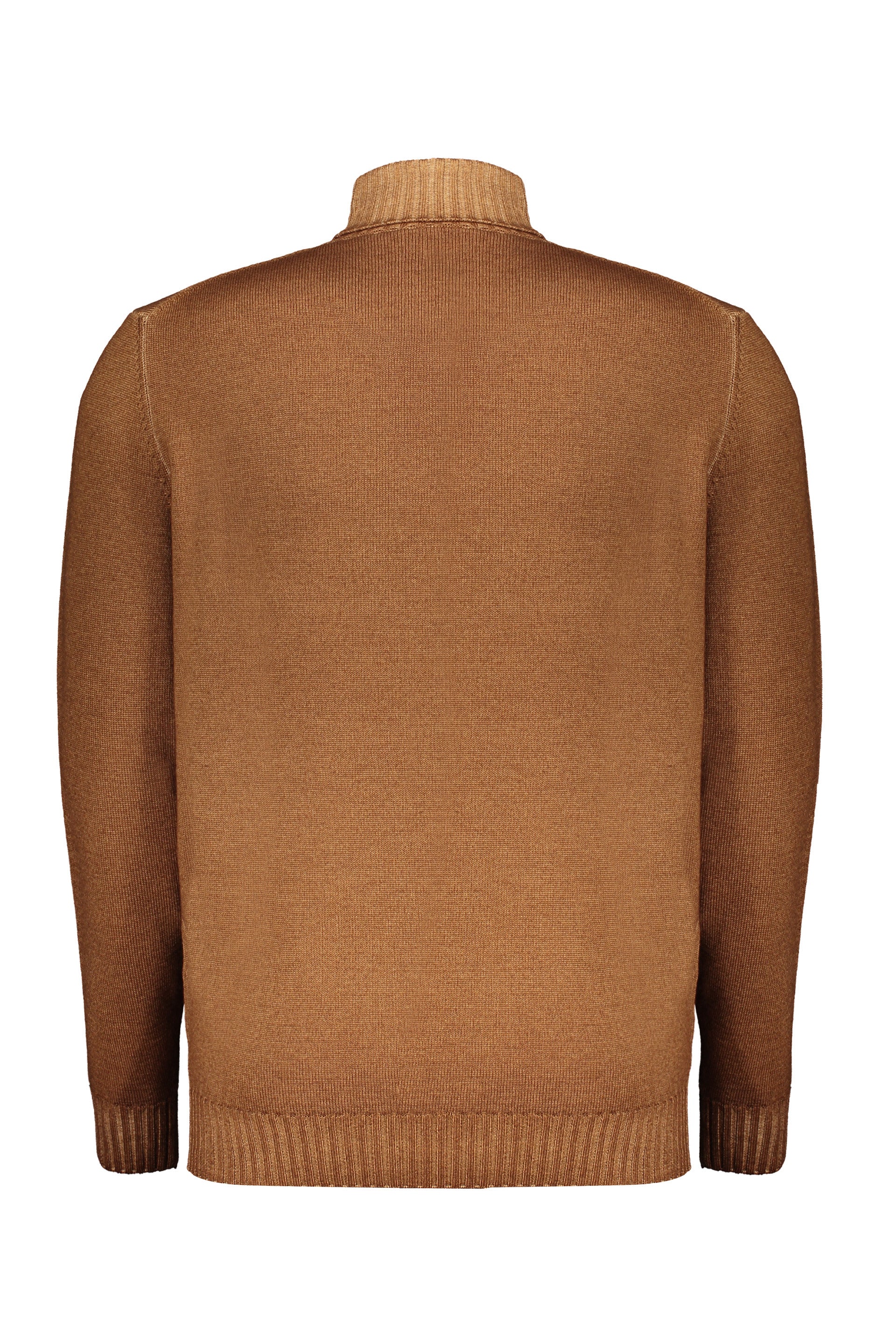 Warm brown sweater with a high elegant collar