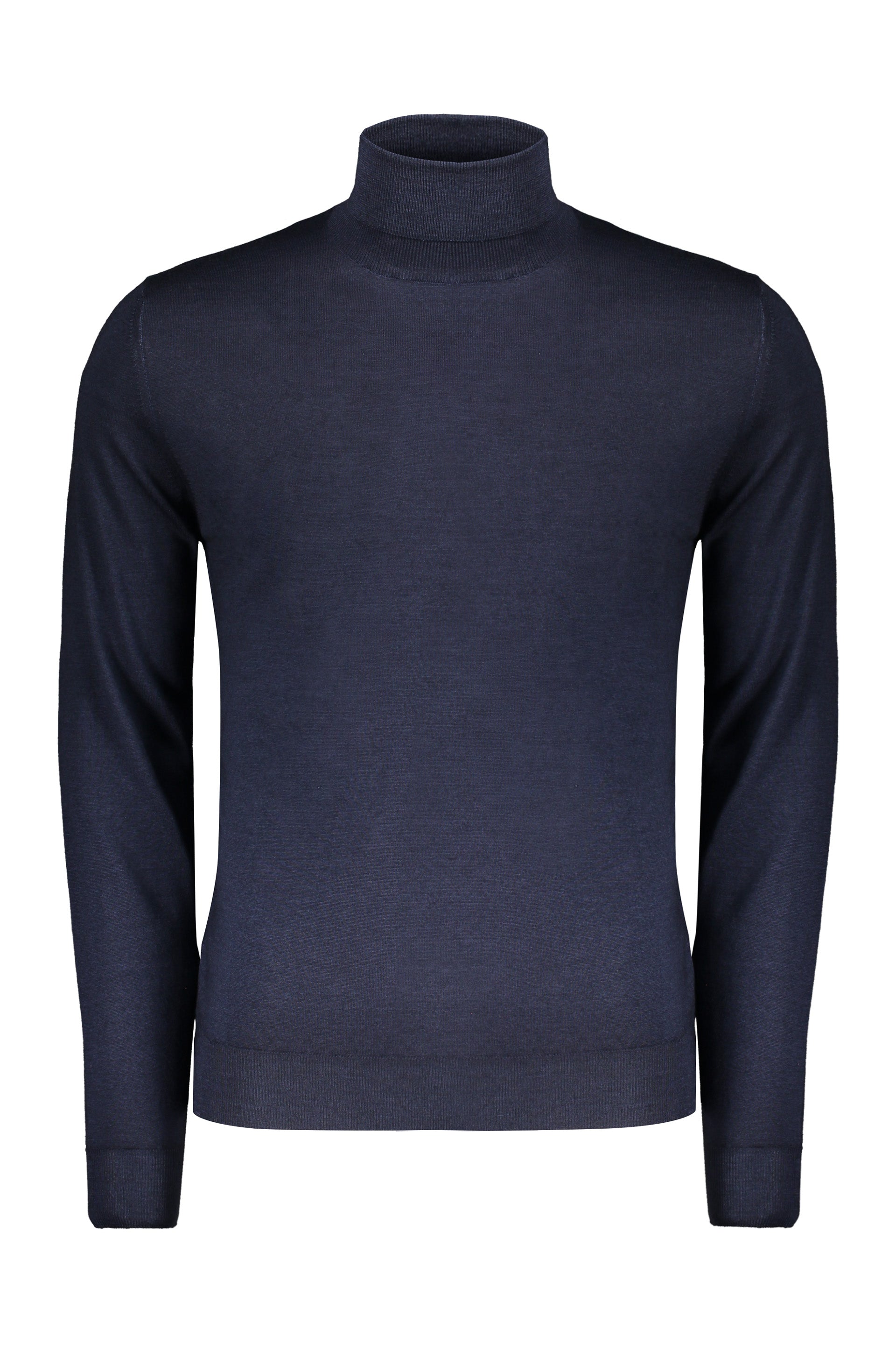 Dark blue sweater with a high elegant collar