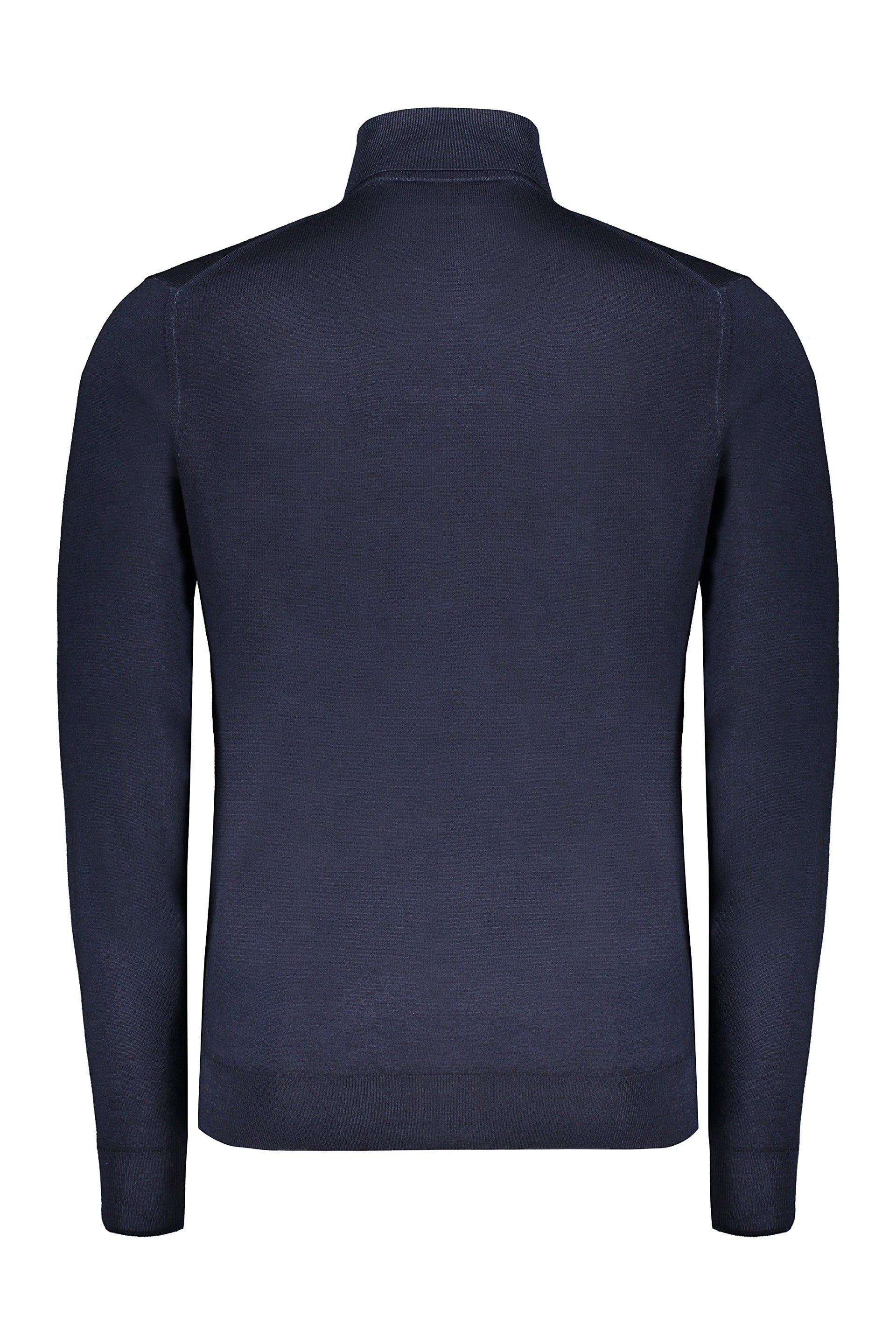 Dark blue sweater with a high elegant collar
