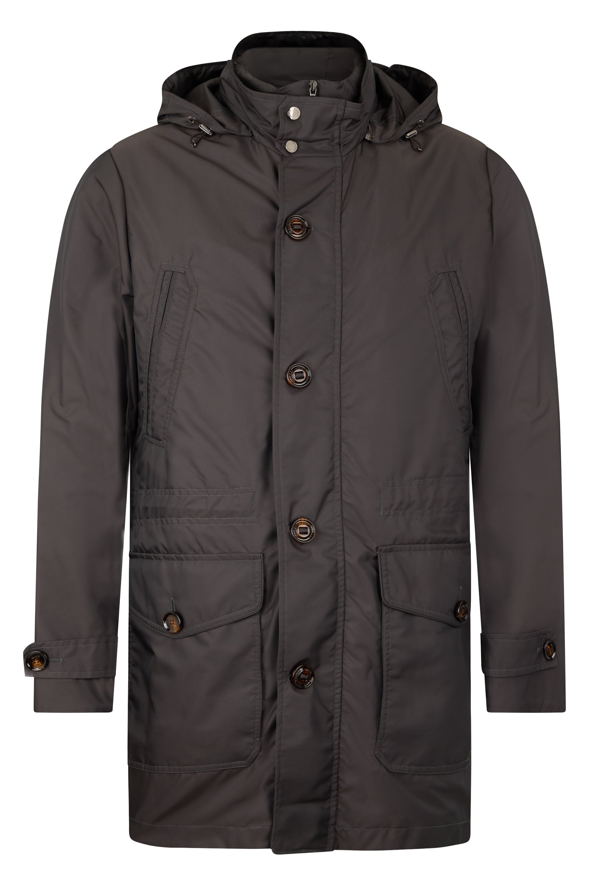 Brown jacket with adjustable hood