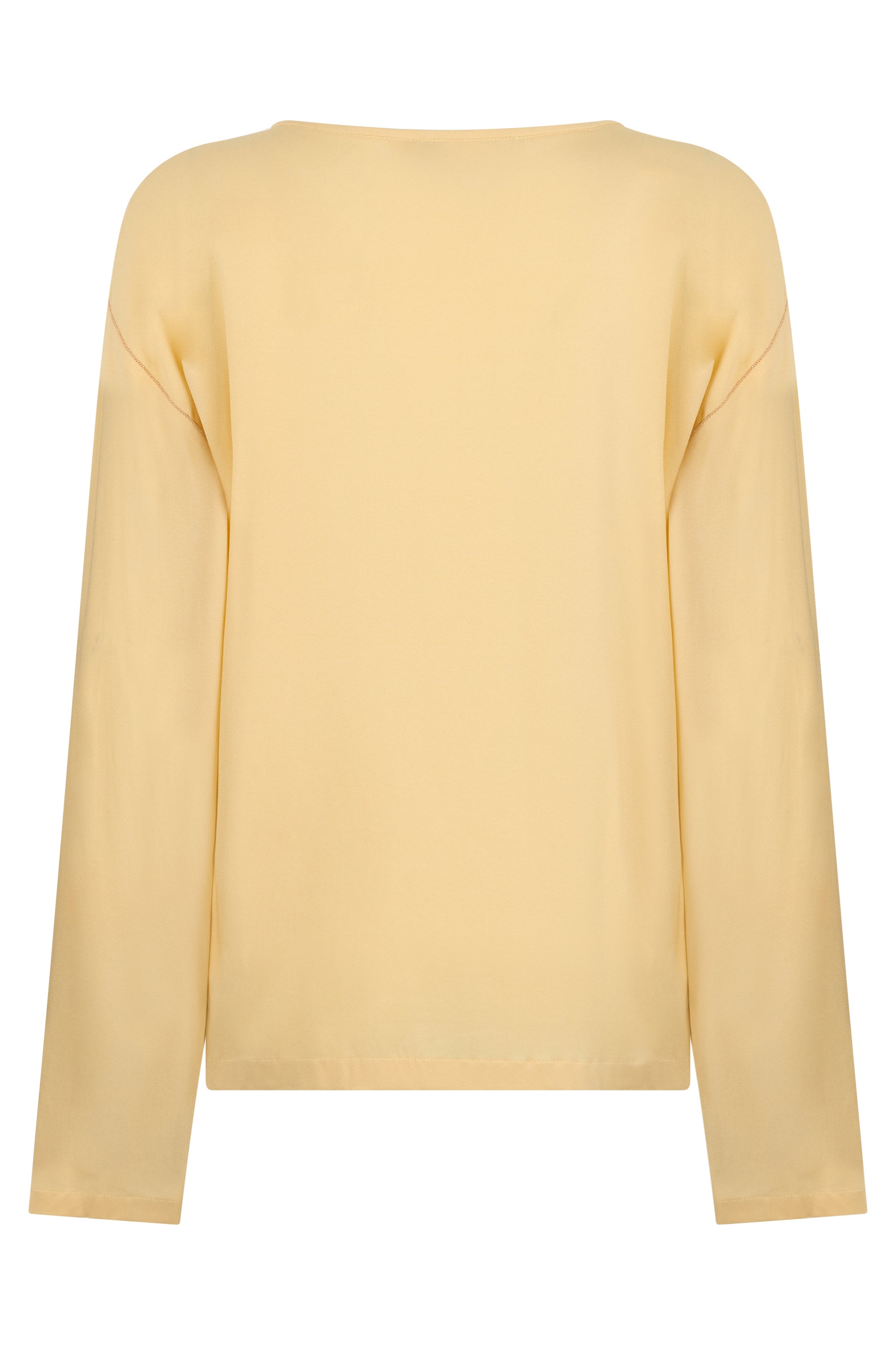 Long sleeve beige blouse with a round neckline, minimal and versatile.