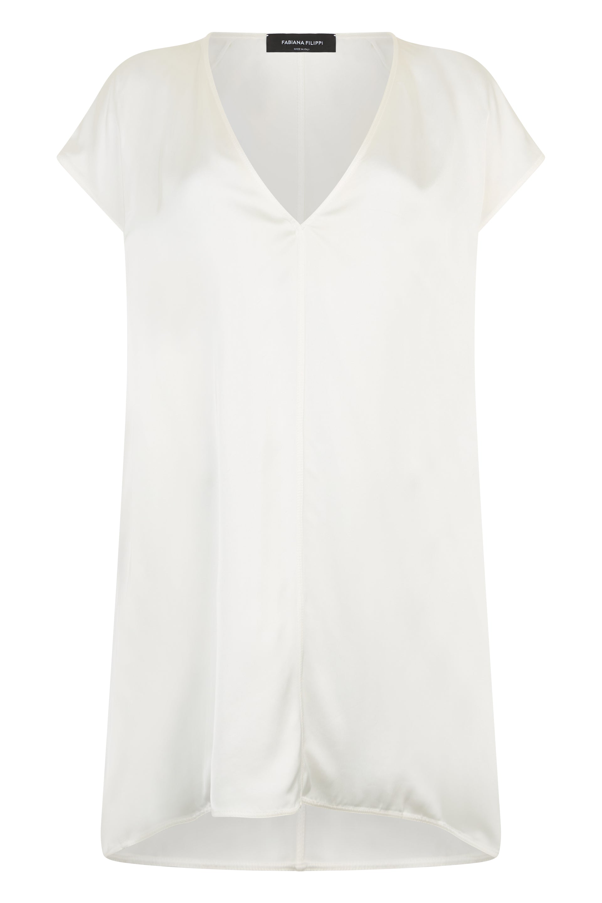 White mini dress with a V-neck.