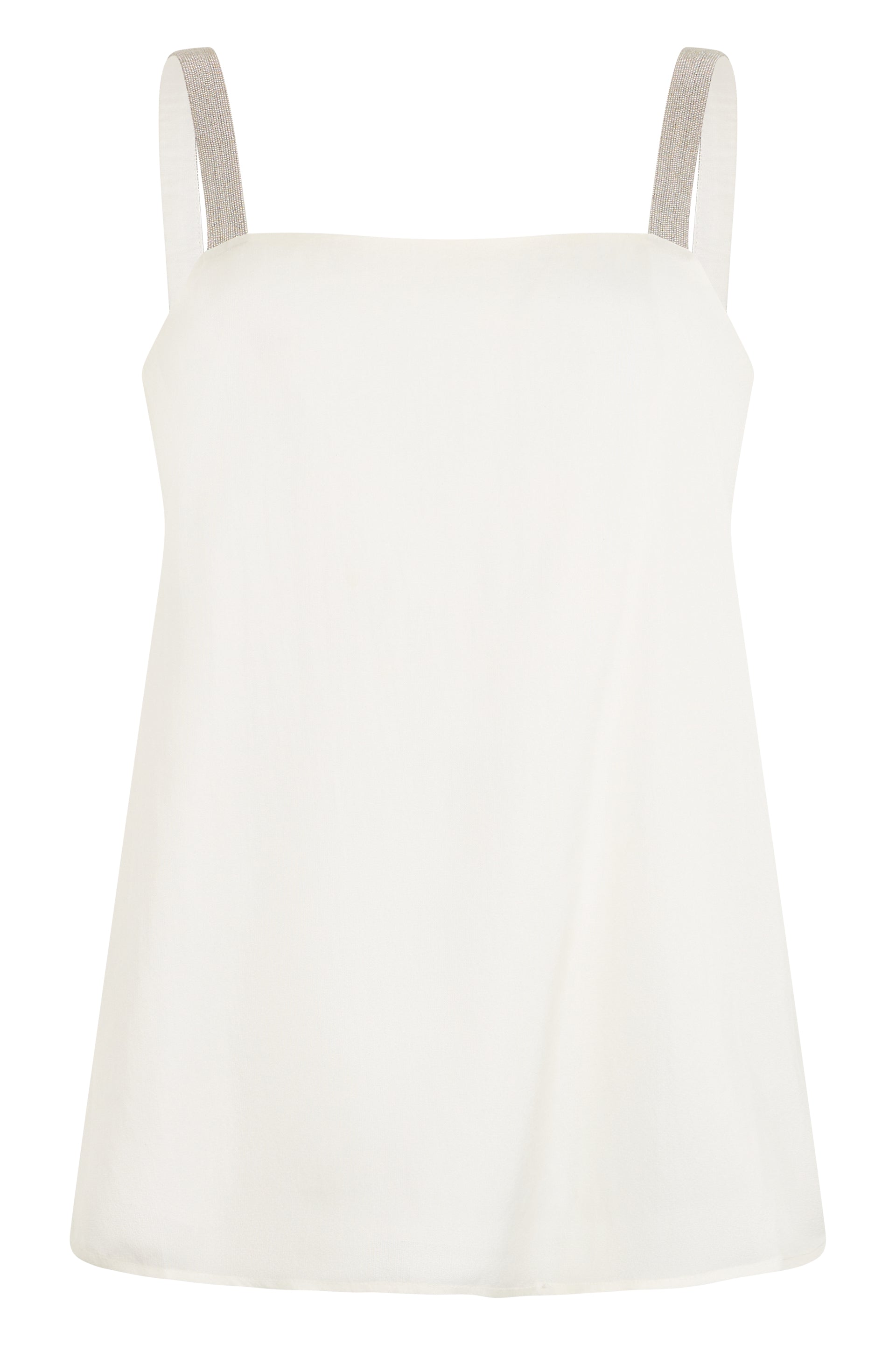 Sleeveless white top, lightweight and versatile.