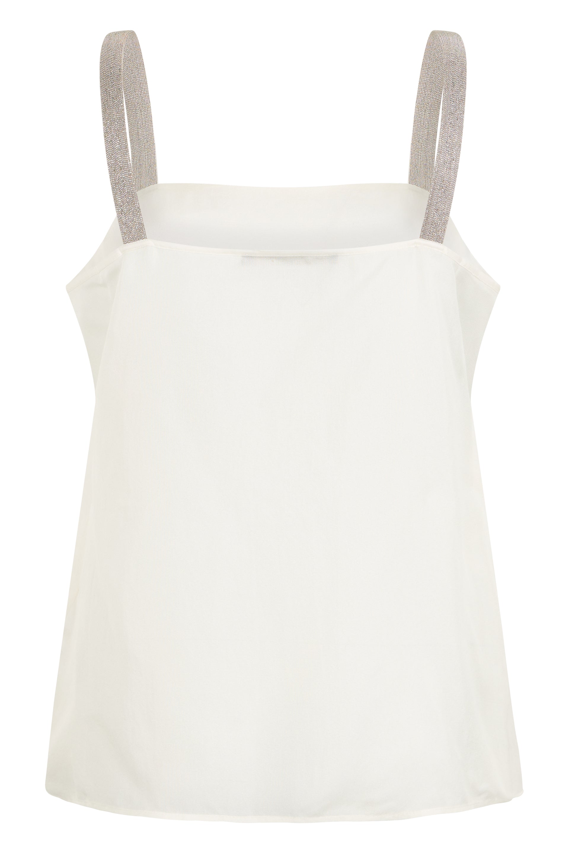 Sleeveless white top, lightweight and versatile.