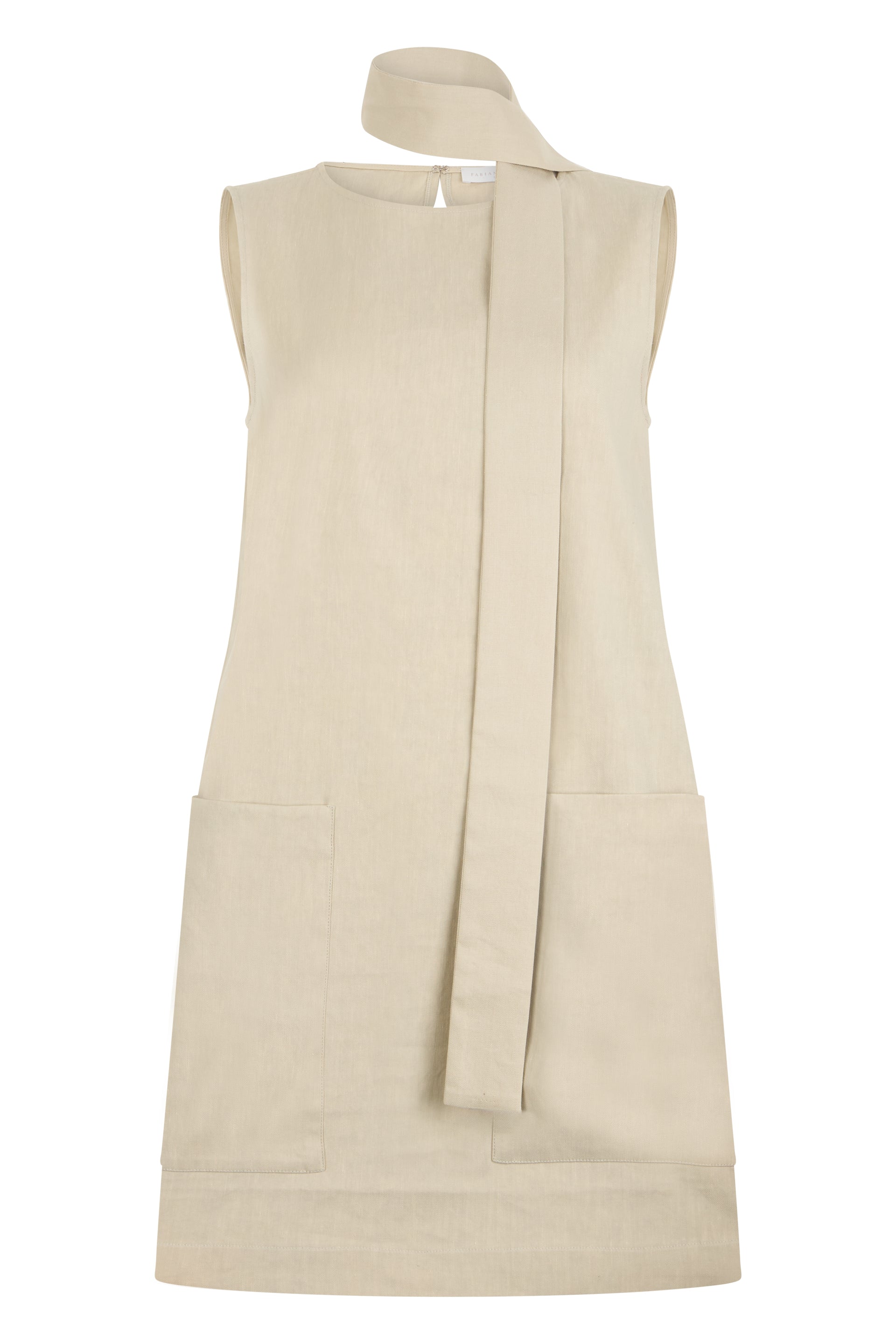 Midi dress without sleeves in sand color, minimalist and chic.