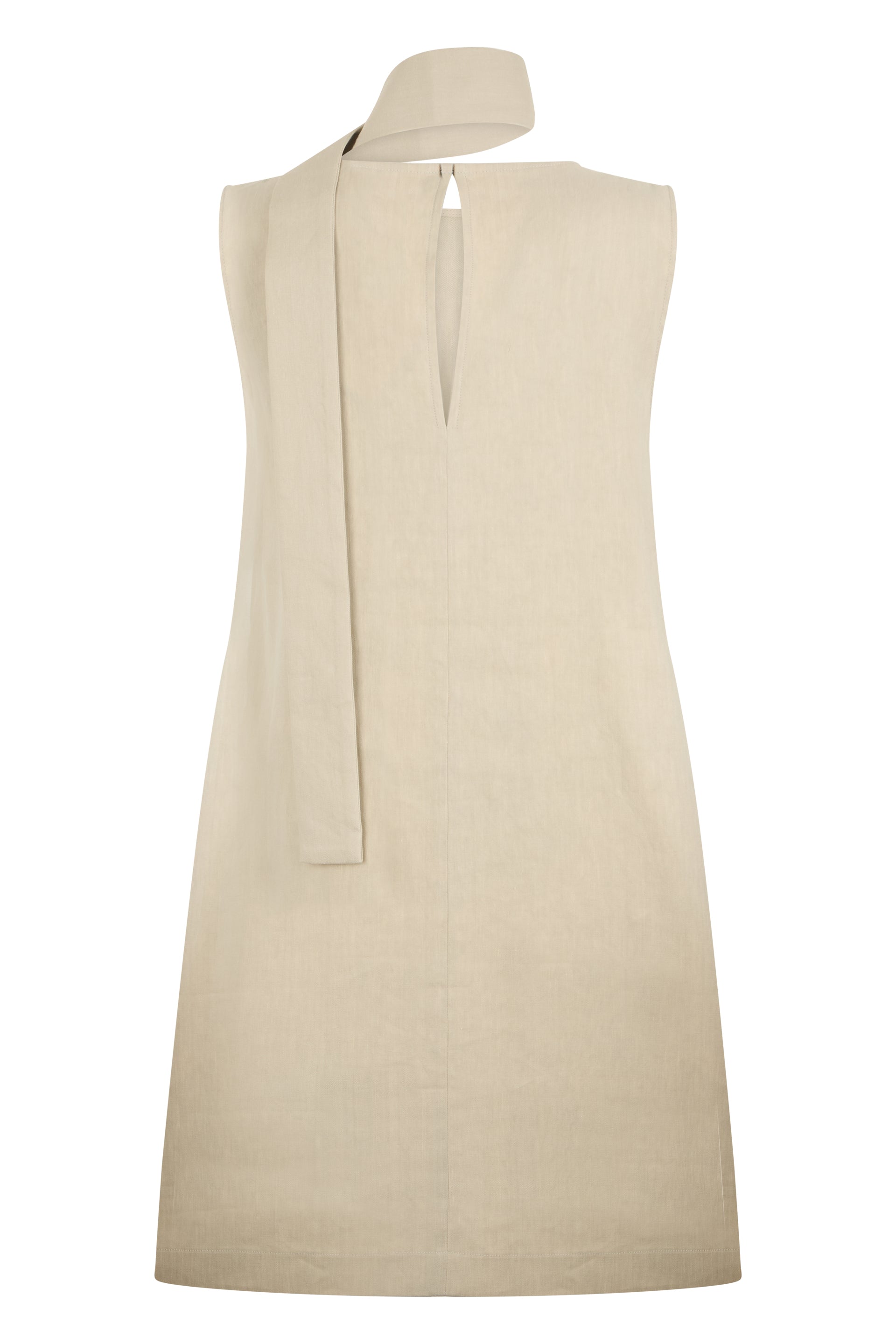 Midi dress without sleeves in sand color, minimalist and chic.