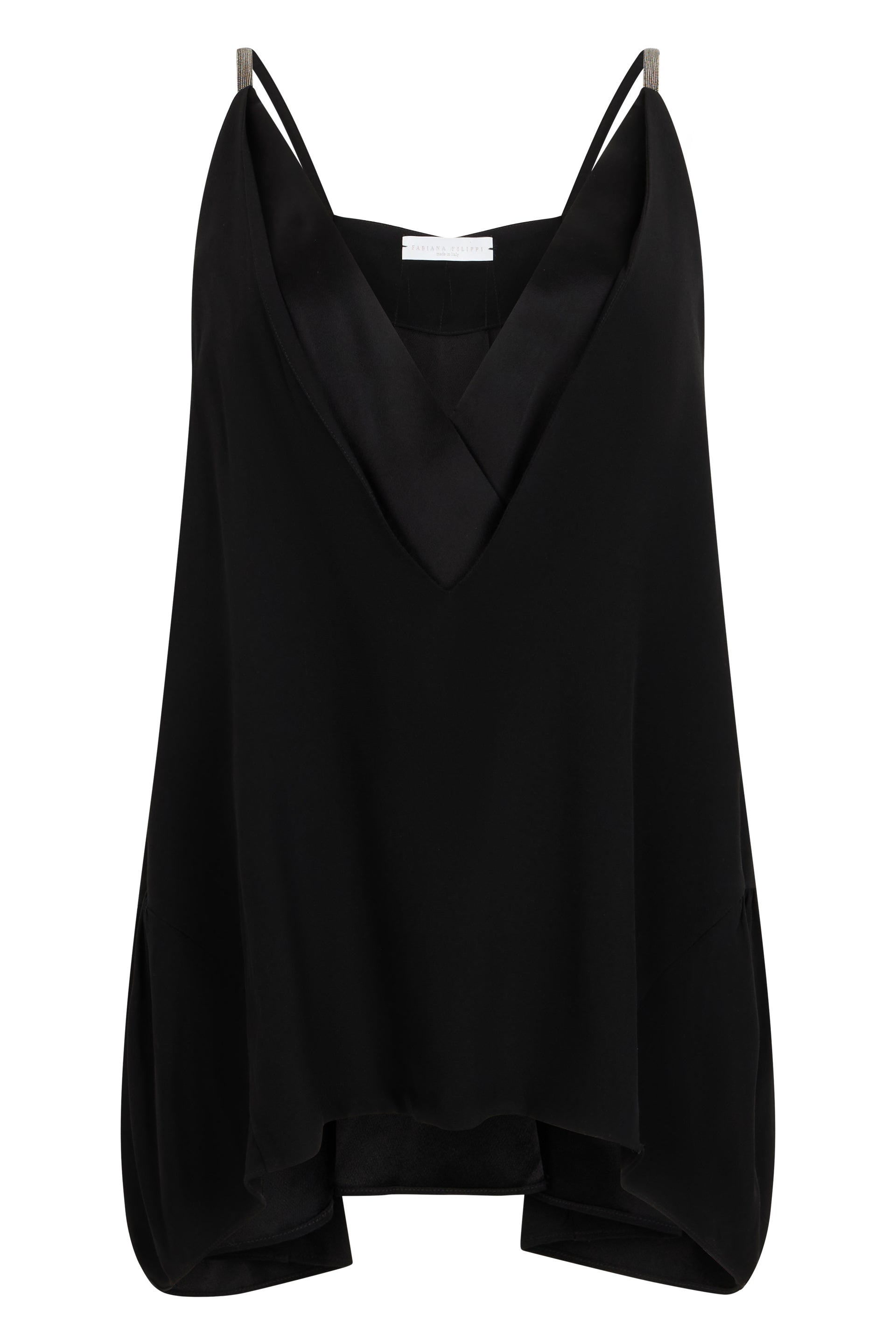 Short black dress without sleeves, elegant and versatile.