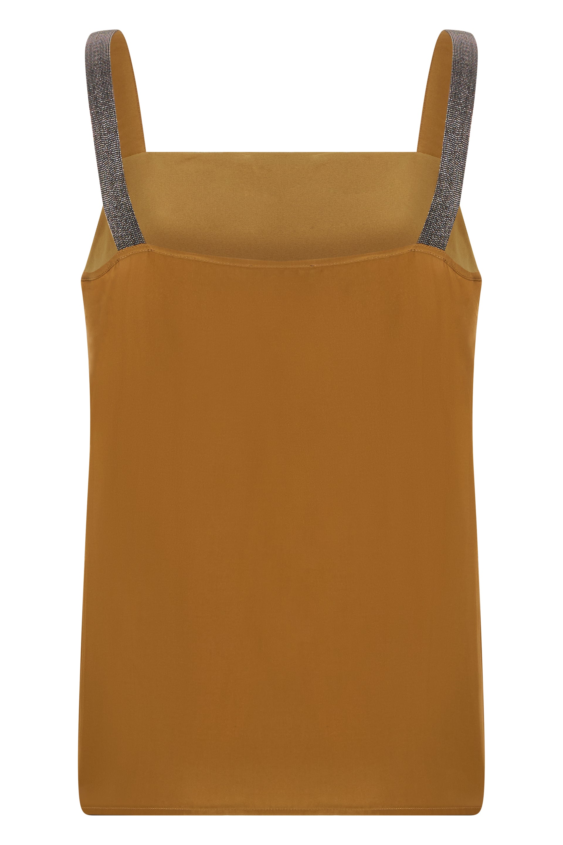 Sleeveless camel-colored top, summer and elegant.