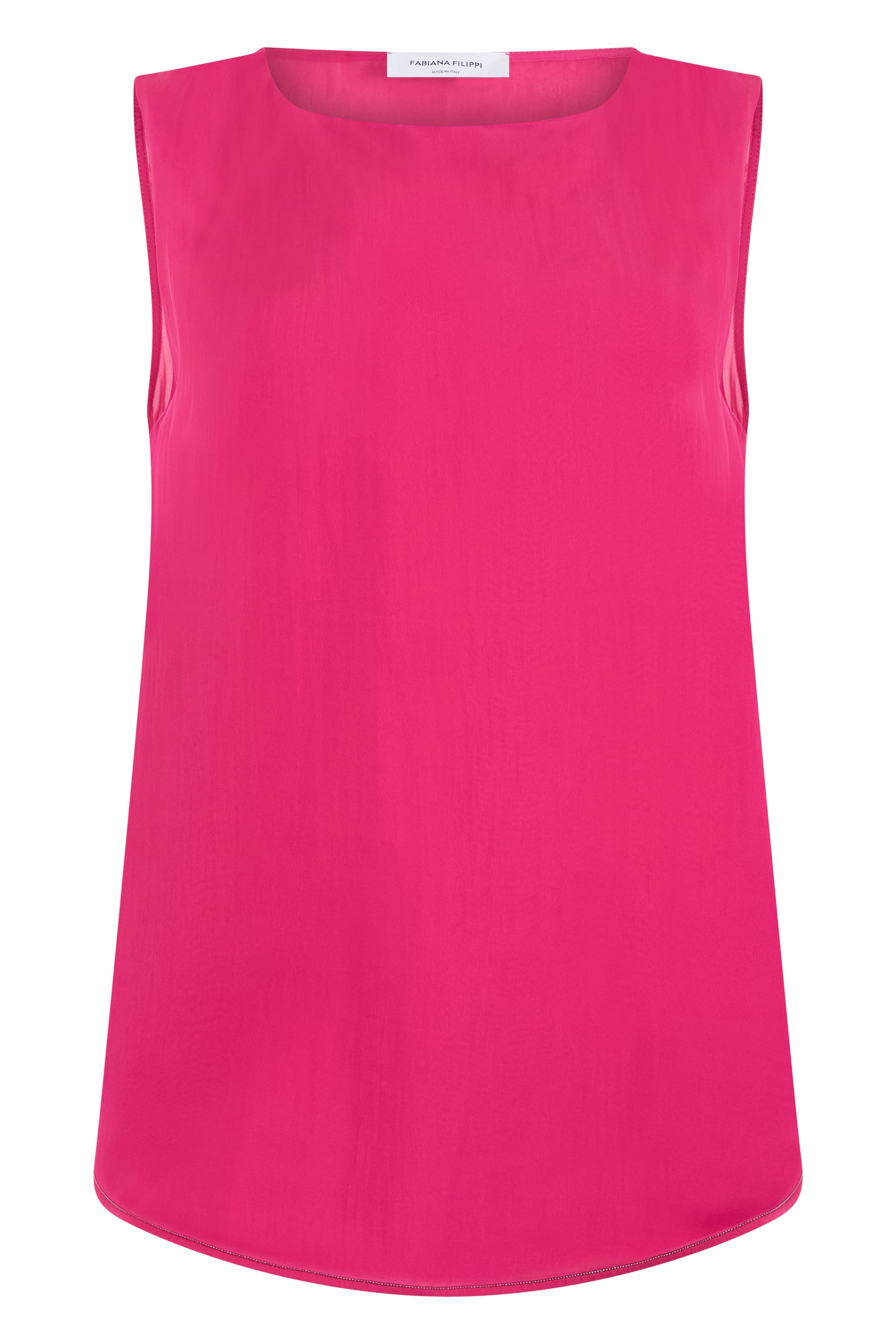 Fuchsia sleeveless blouse, casual and versatile.