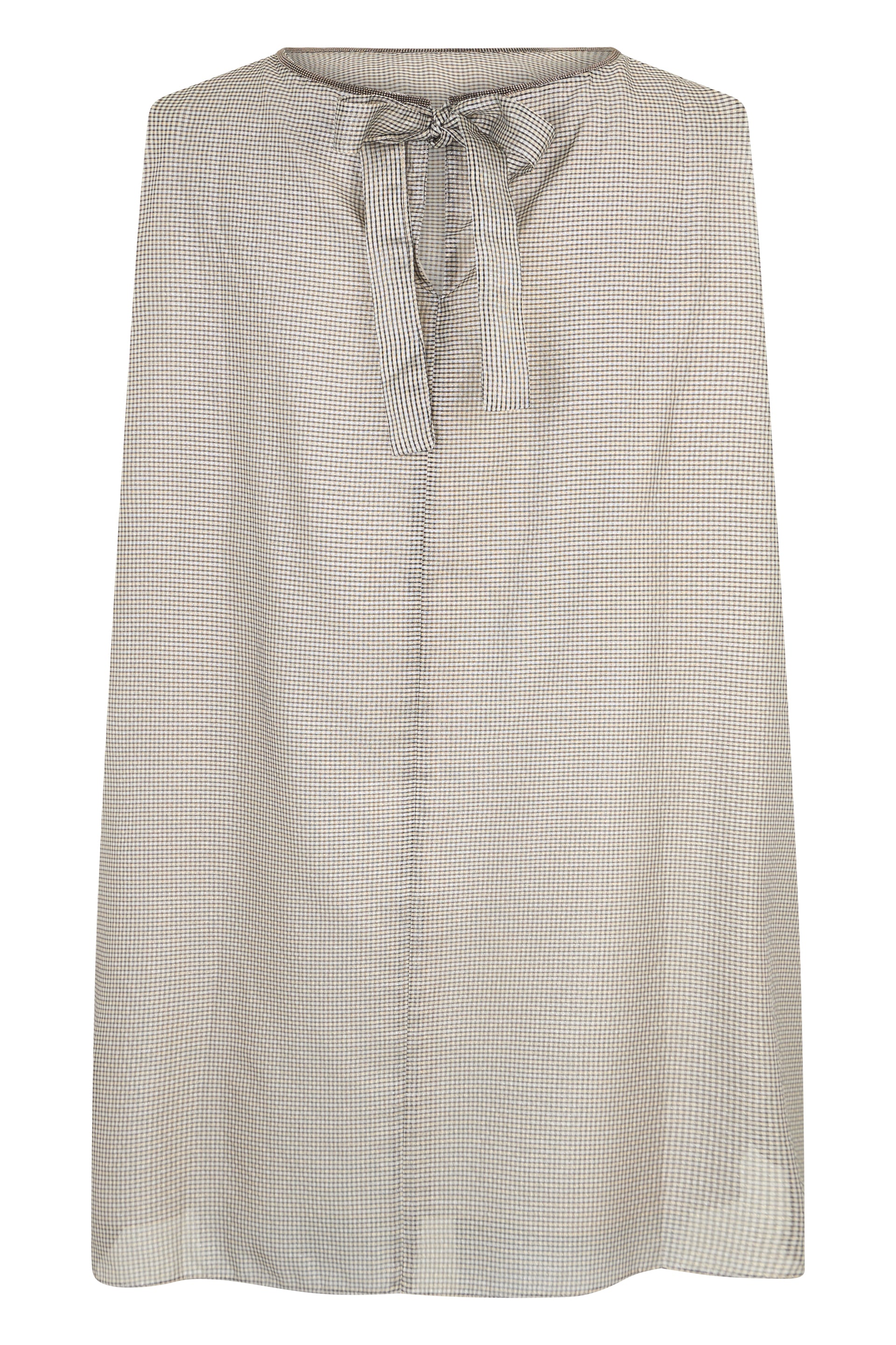 Beige top with checked pattern of casual and versatile design.