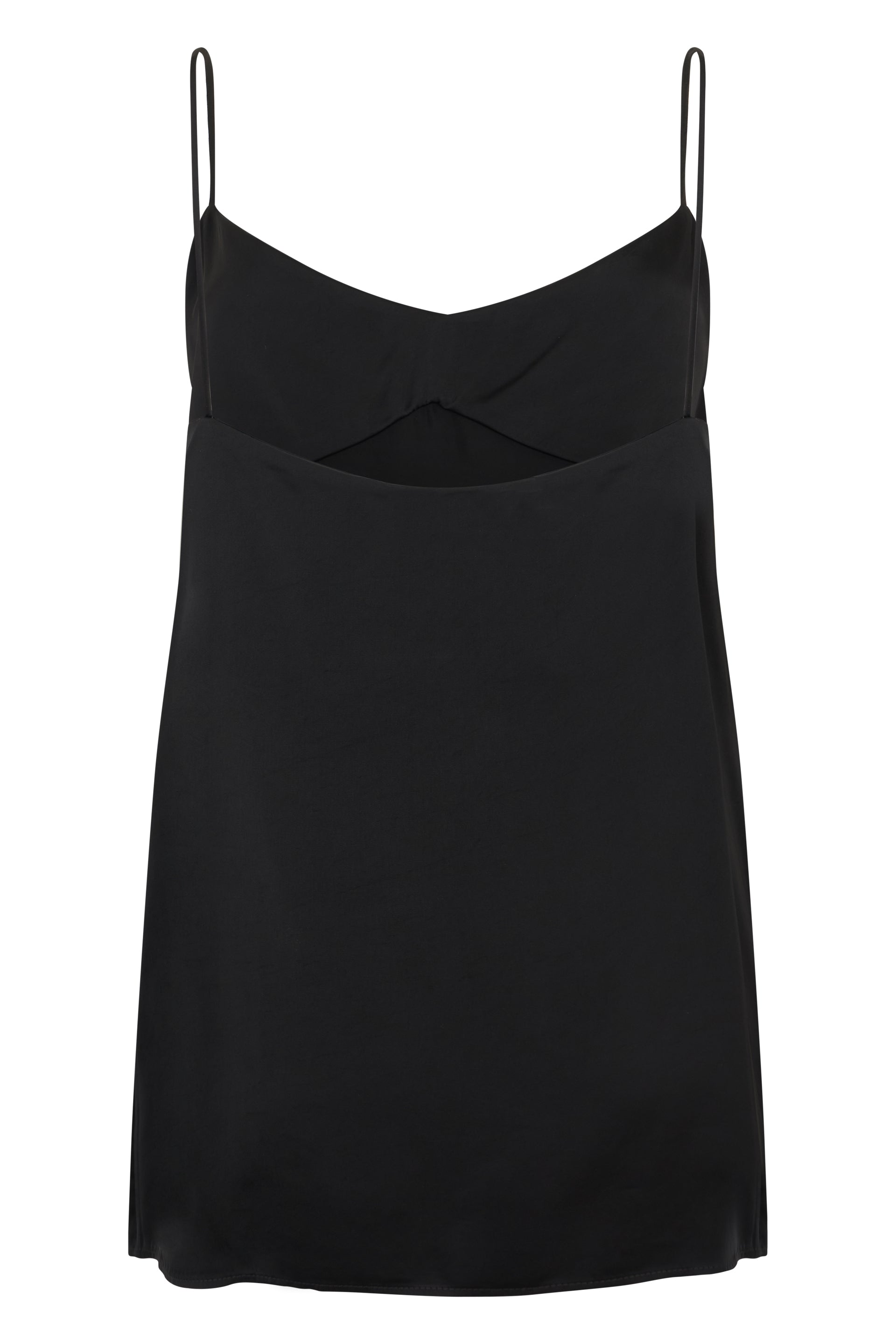 Black top with thin straps, elegant and versatile.