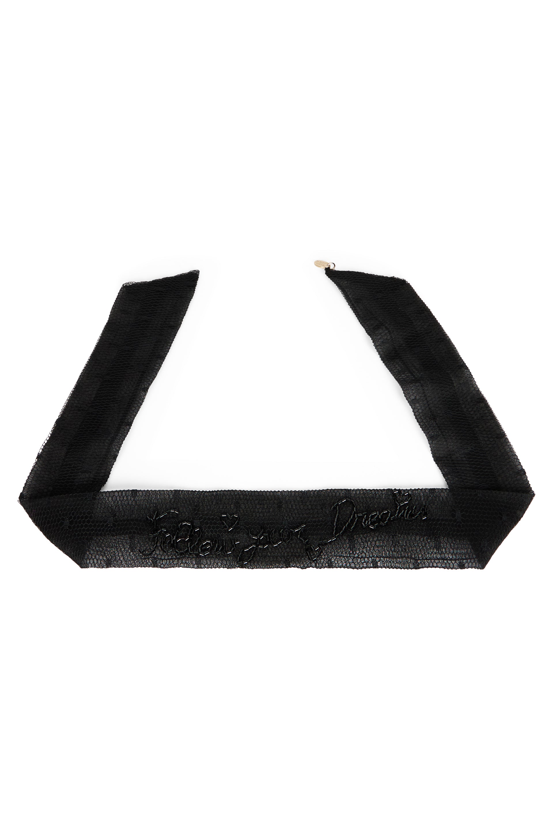 Black hairband with decoration, elegant and versatile.