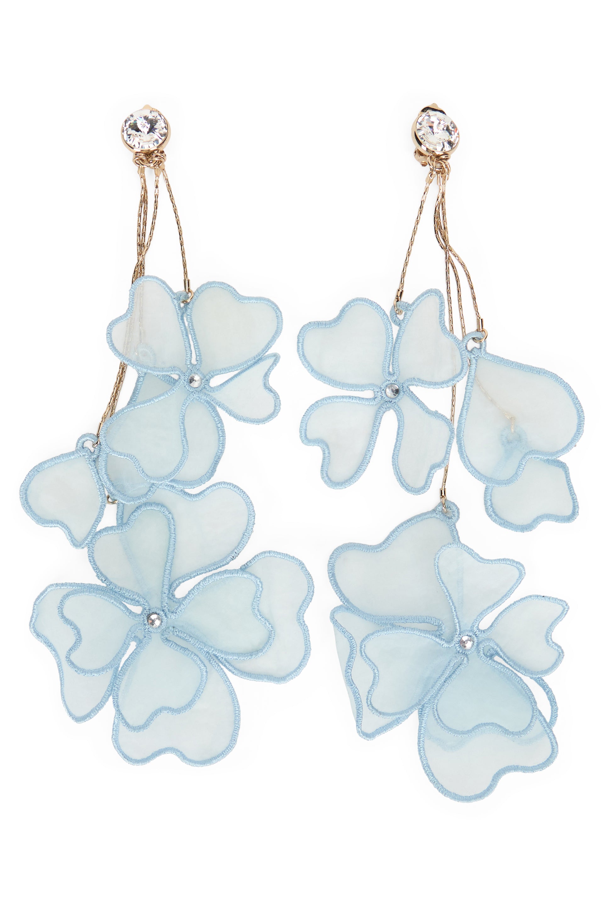 Floral drop earrings in blue with elegant and refined design.