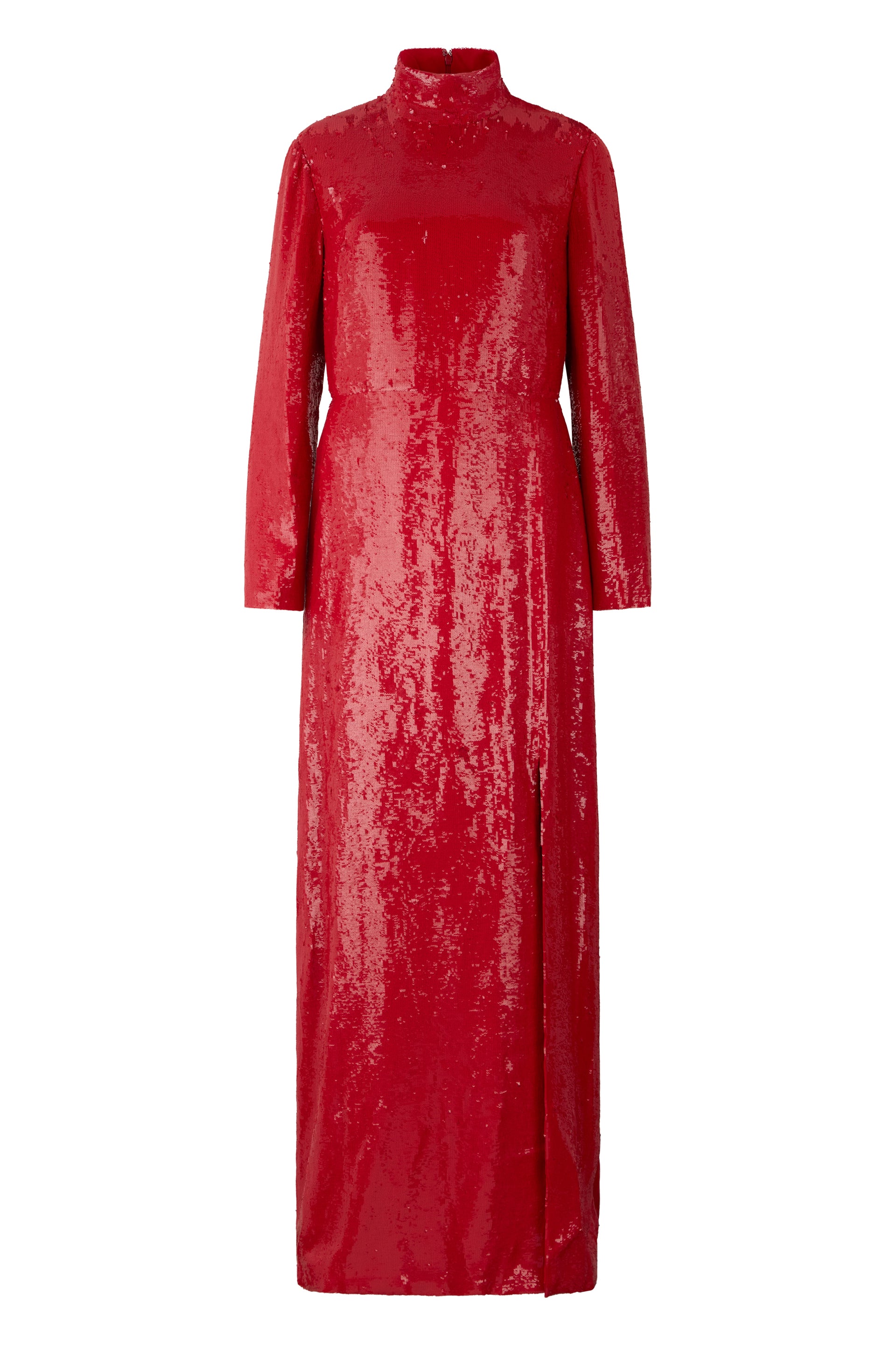 Elegant long red dress with long sleeves