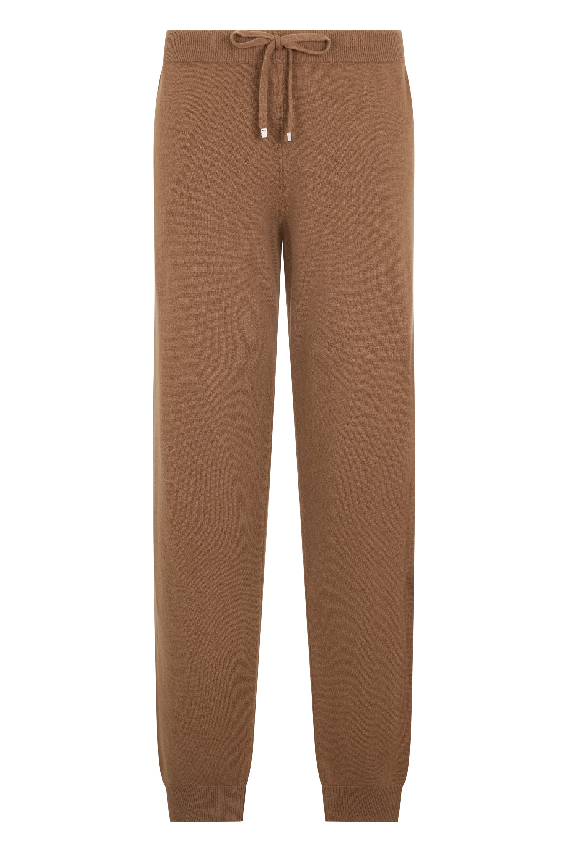 Brown soft camel-colored pants with adjustable waist.
