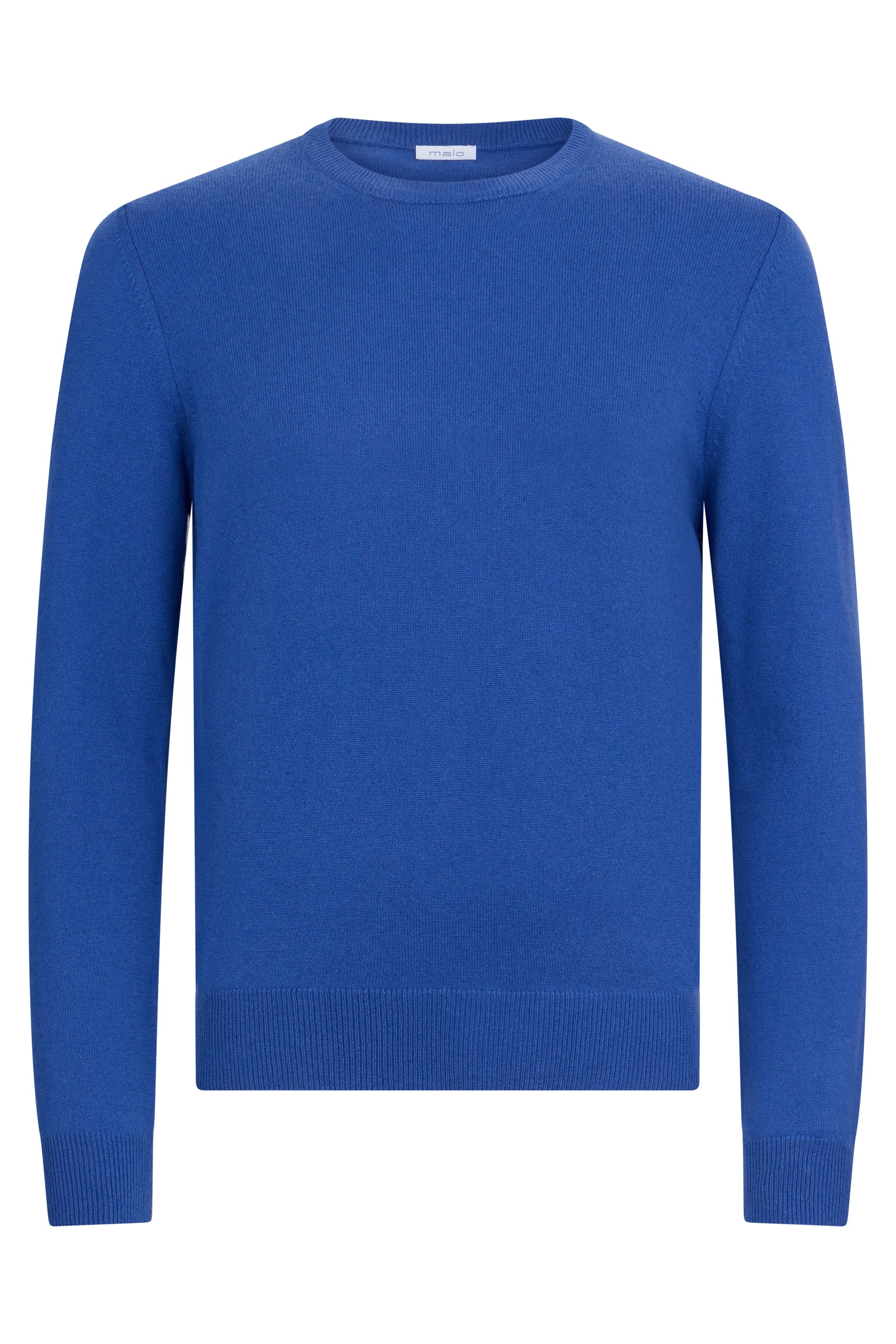 Blue crew neck sweater with long sleeves perfect for a casual and refined look.