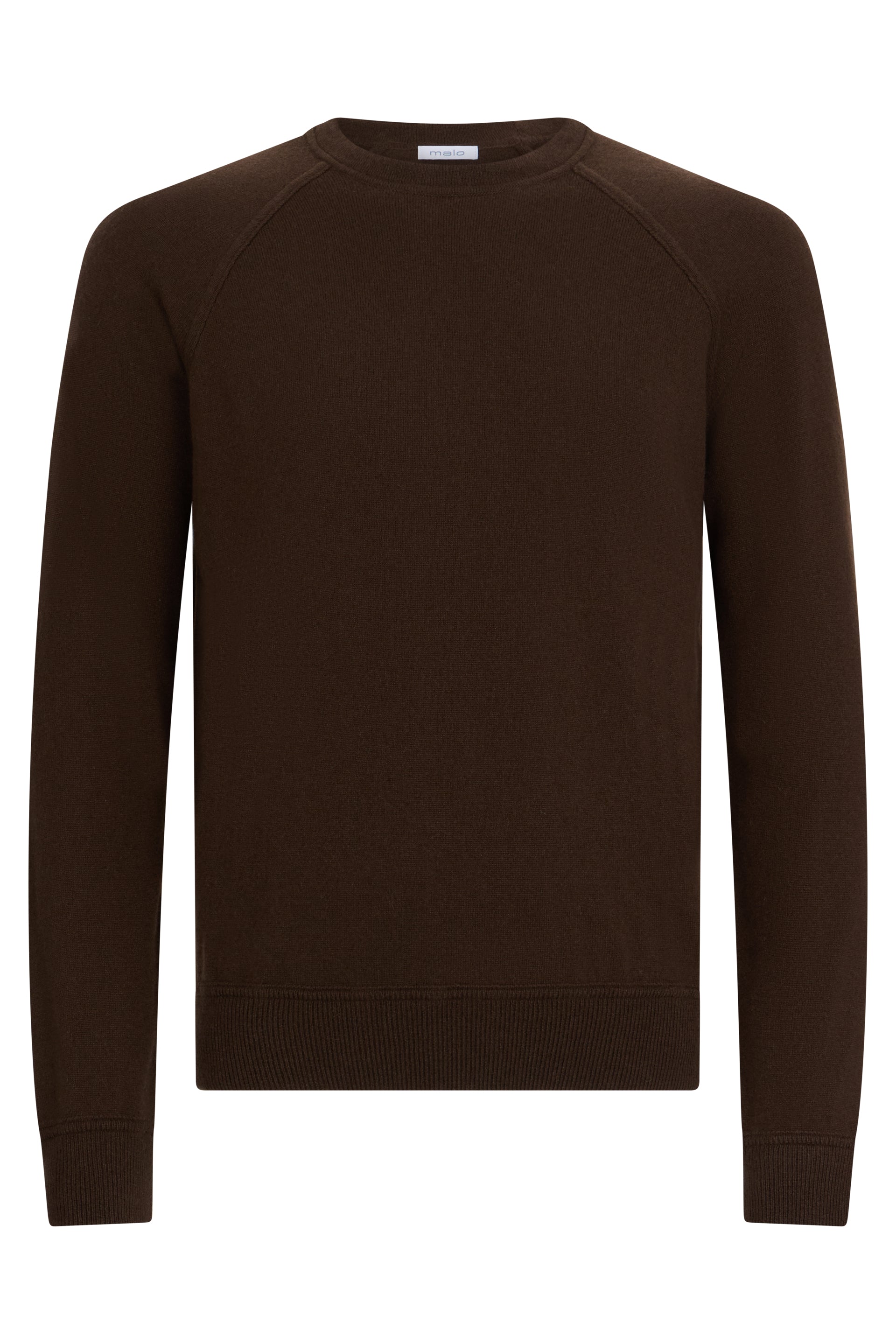 Soft chocolate sweater with long sleeves and modern, refined design.