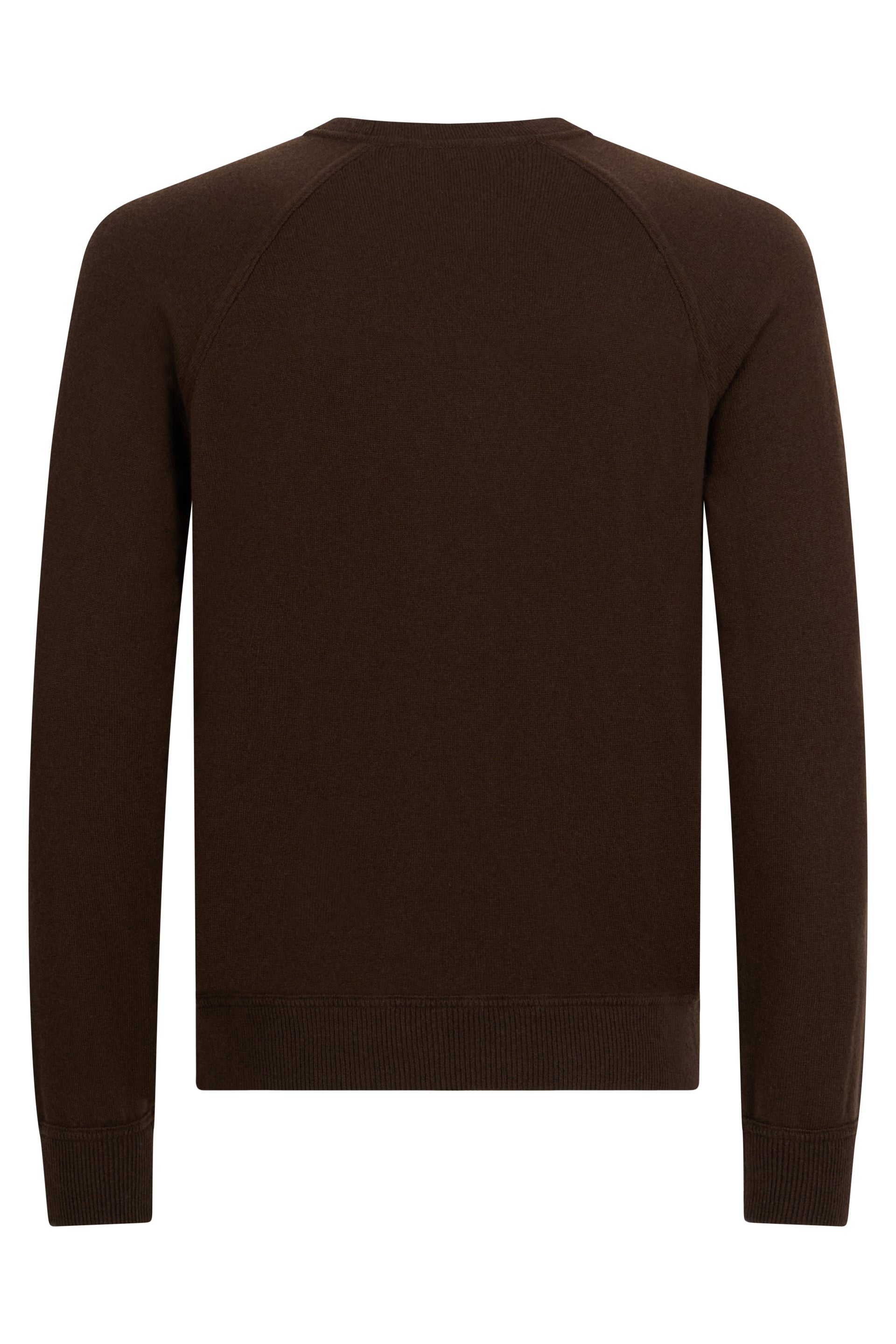 Soft chocolate sweater with long sleeves and modern, refined design.