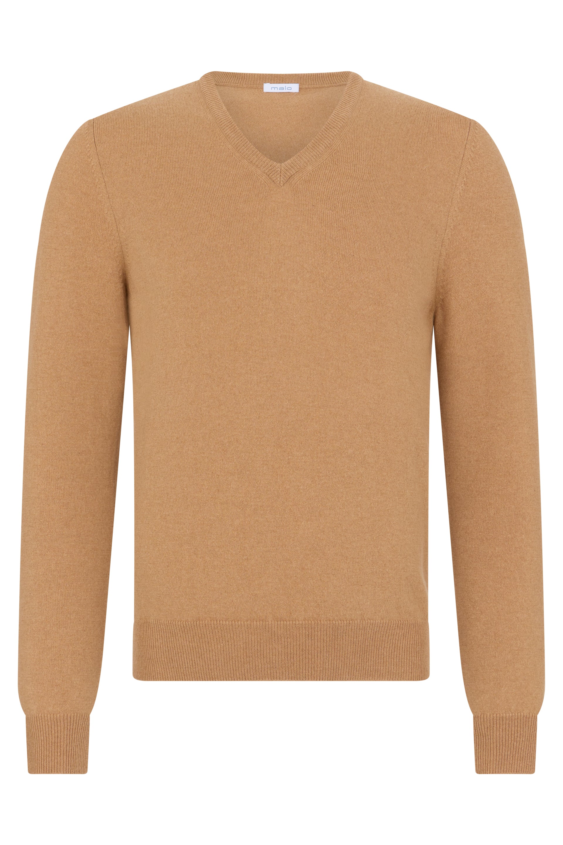 Leather colored sweater with sweet V-neck and long sleeves.