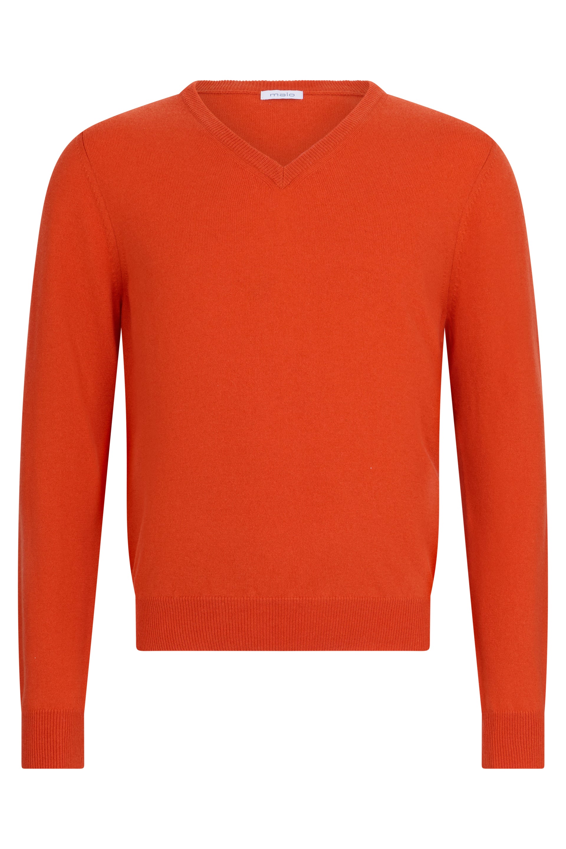 Orange sweater with a V-neck and versatile design.