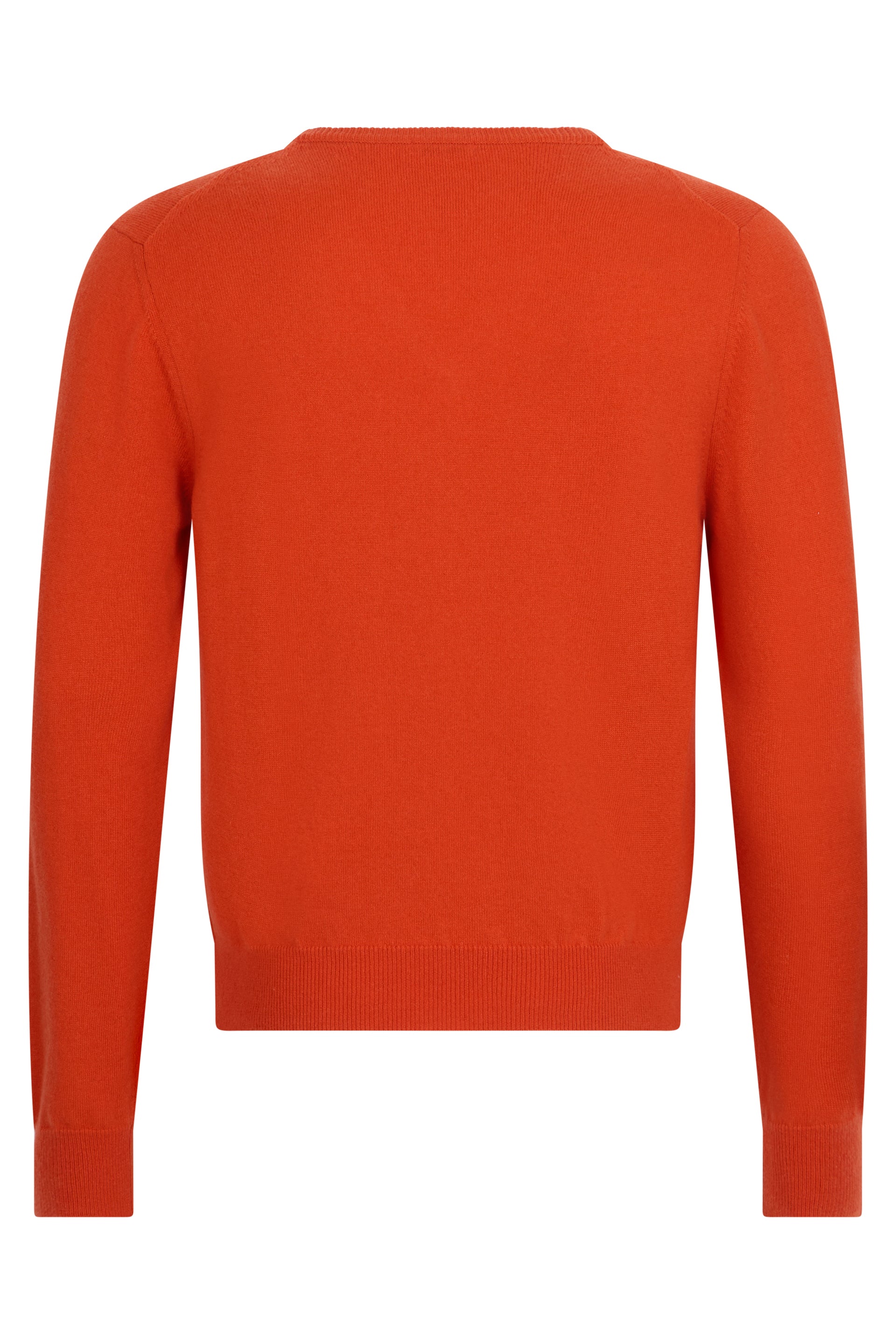 Orange sweater with a V-neck and versatile design.