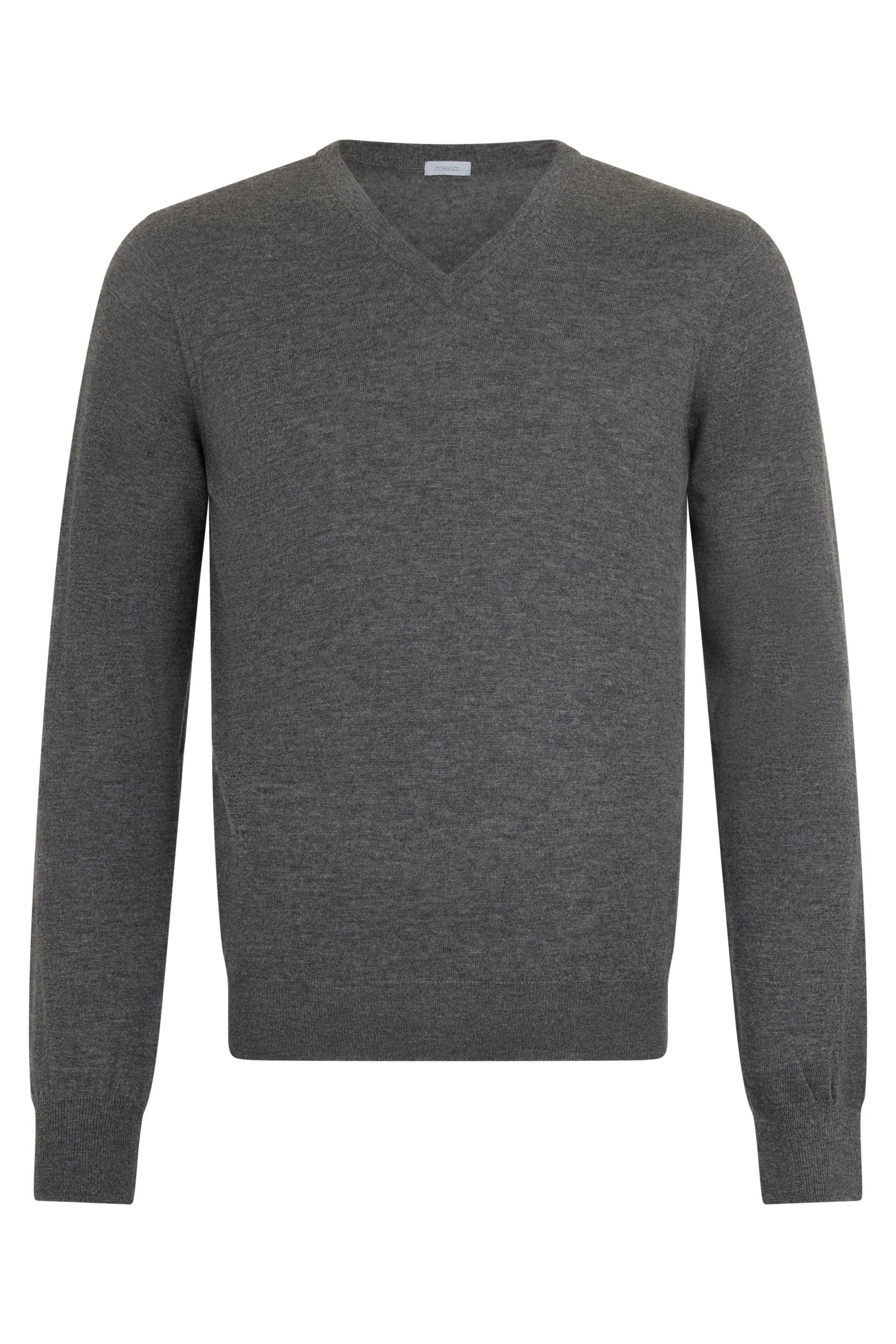 Dark grey melange sweater with elegant and versatile V-neck.