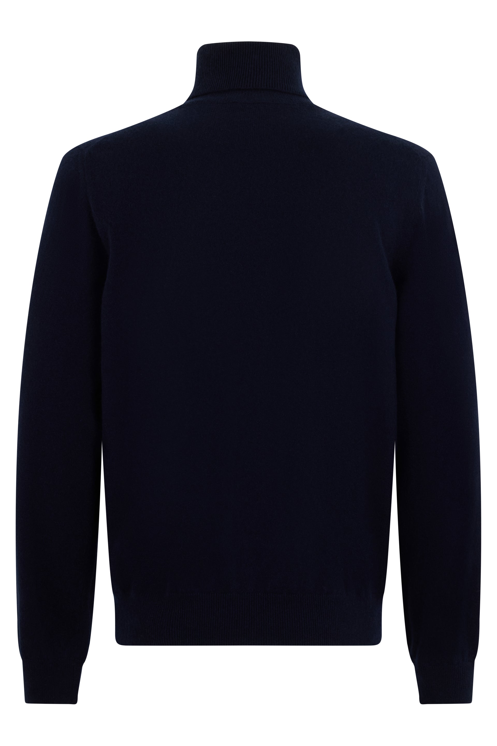 Dark blue sweater with elegant design, high collar and long sleeves.