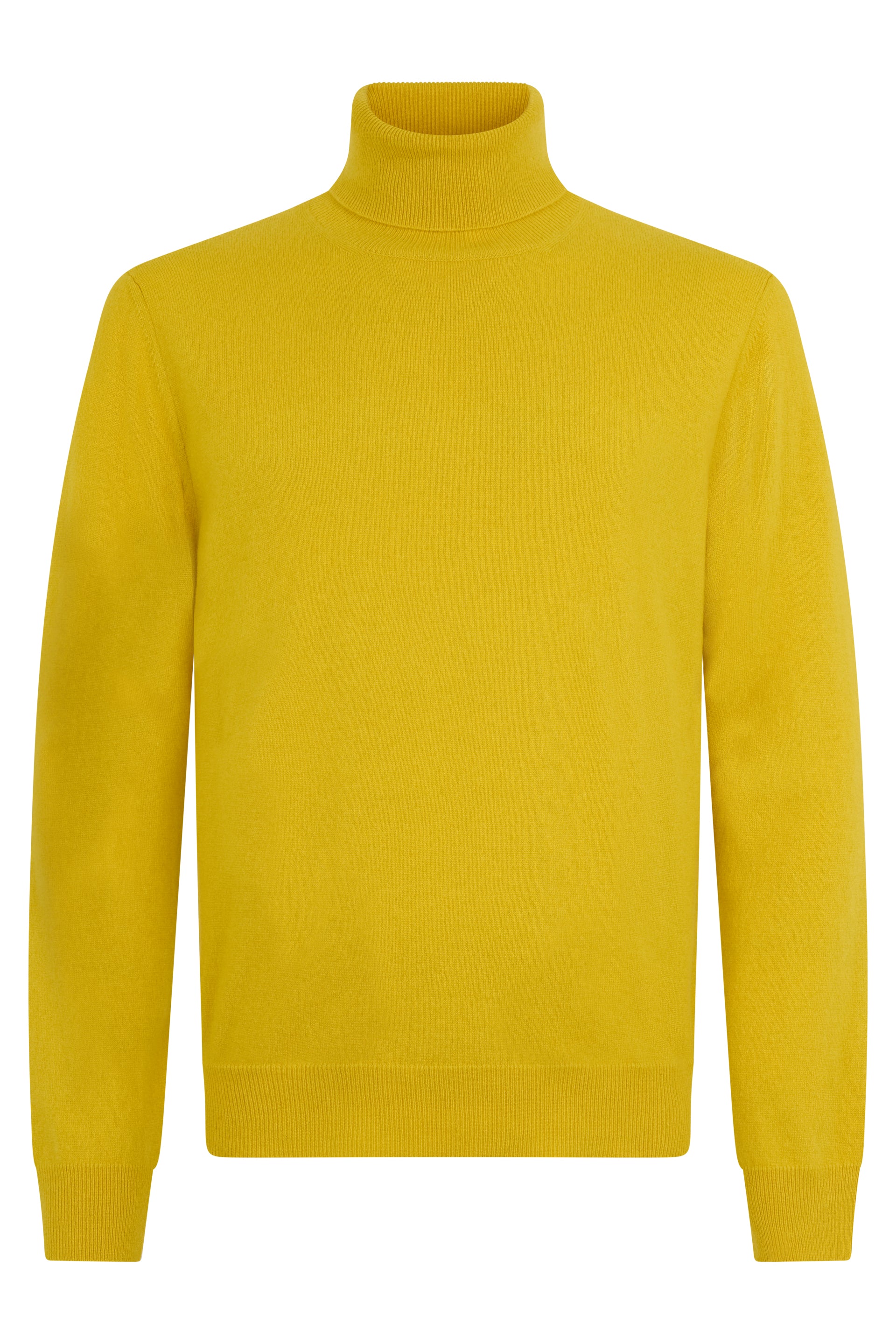 Yellow sweater with a high collar, comfortable and versatile.