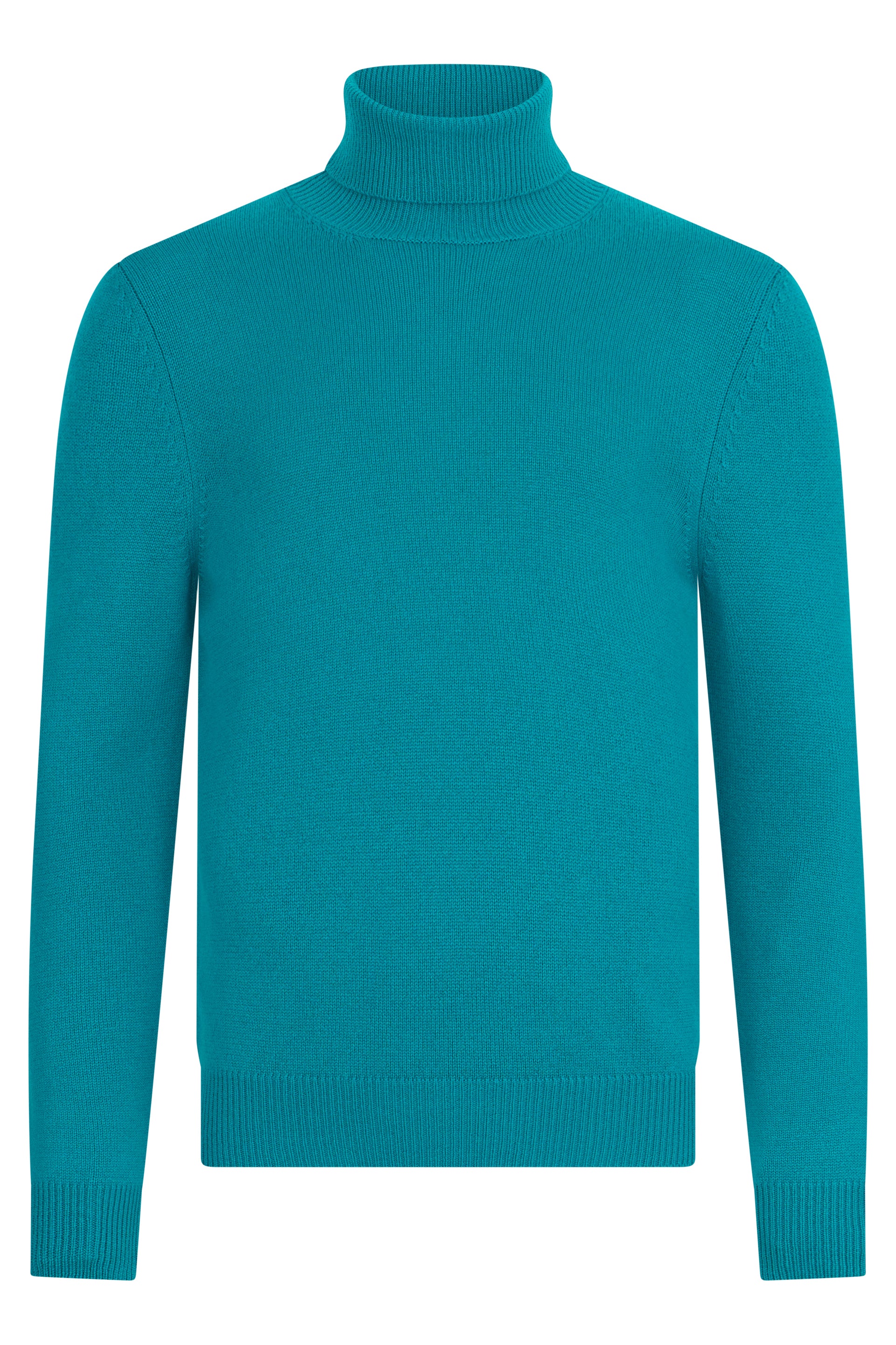 Turtleneck sweater in turquoise with a minimal and refined design.