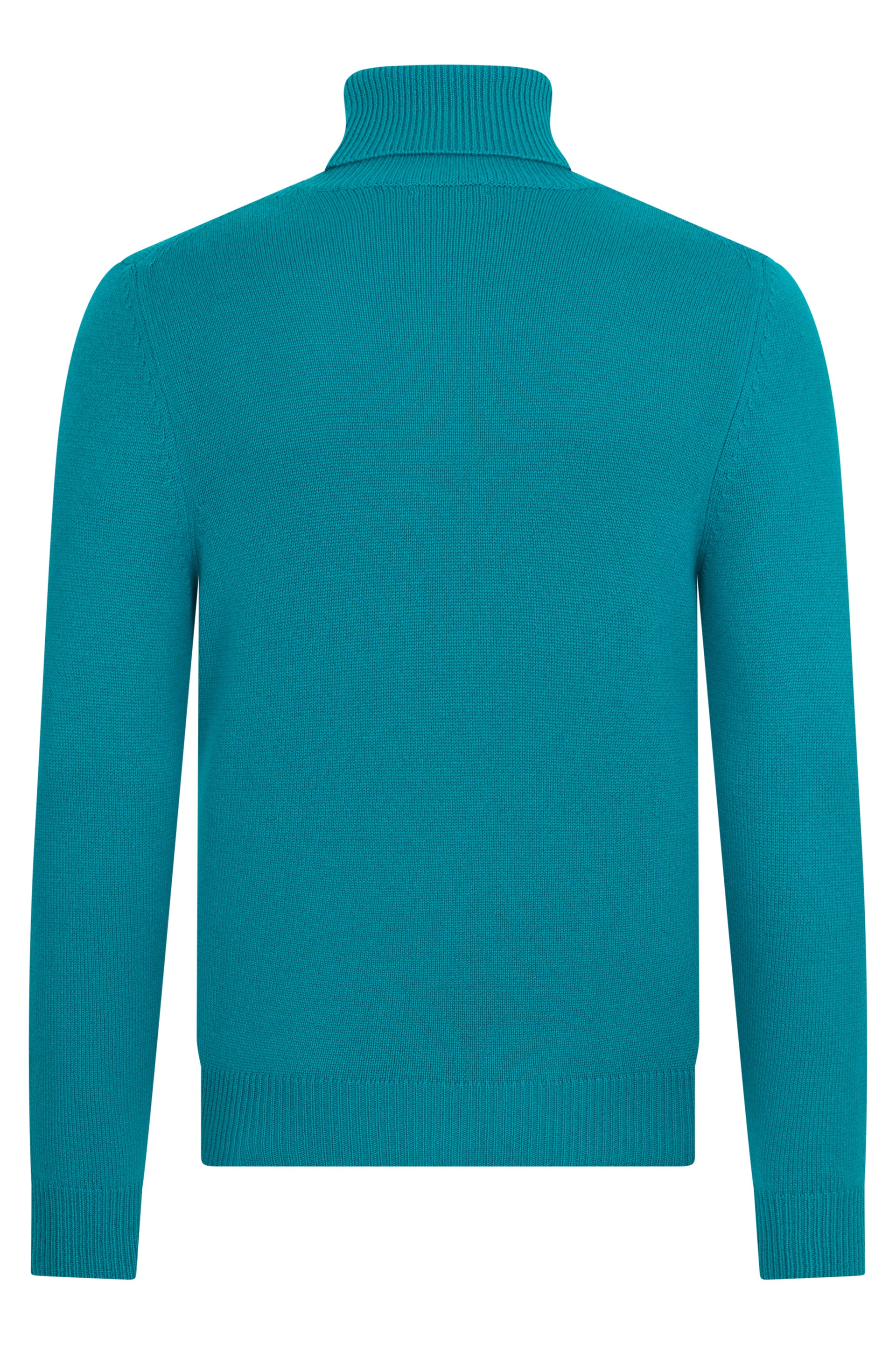 Turtleneck sweater in turquoise with a minimal and refined design.