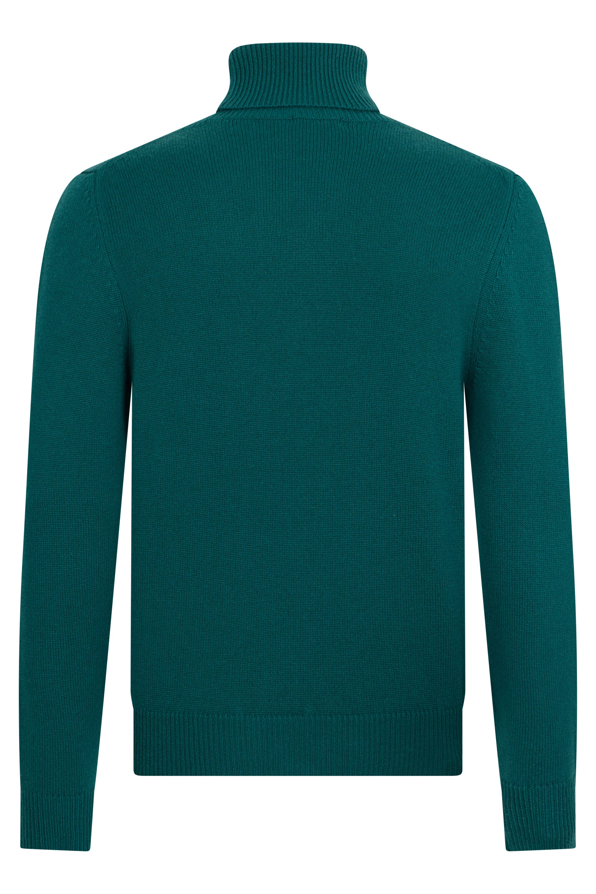 High-neck petrol green sweater with elegant and comfortable design.
