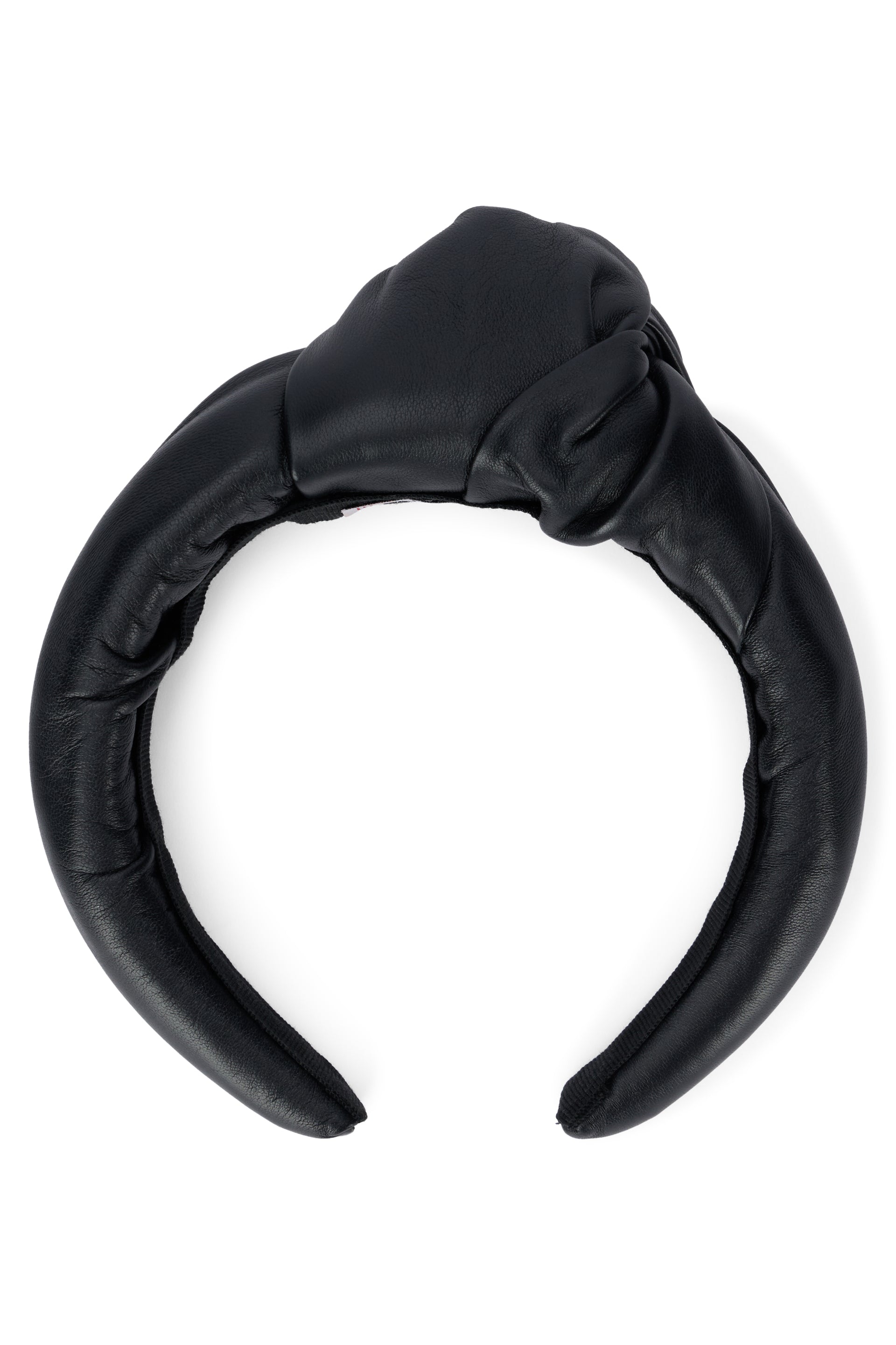 Elegant black leather headband, minimalist and chic design.