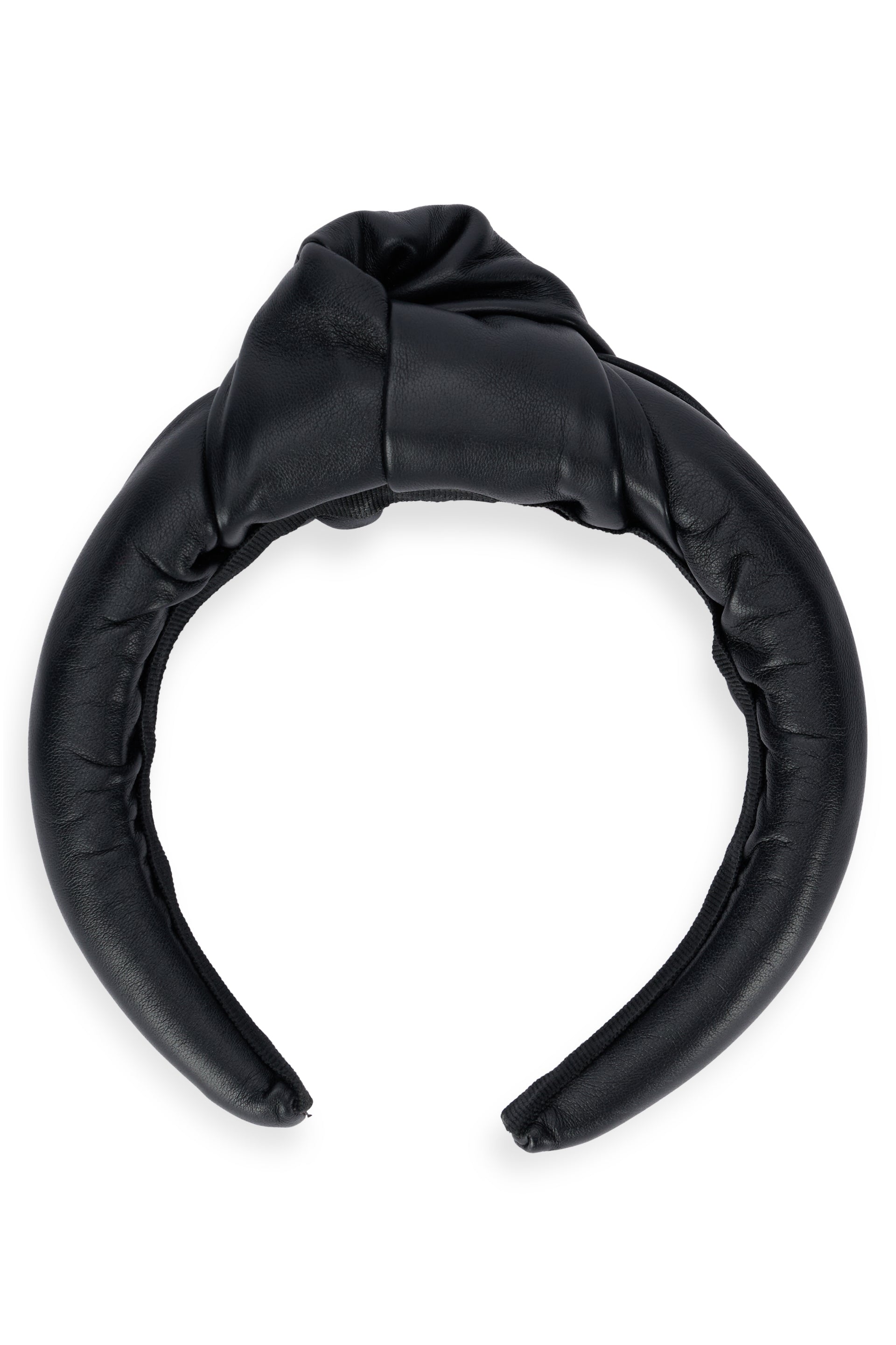Elegant black leather headband, minimalist and chic design.