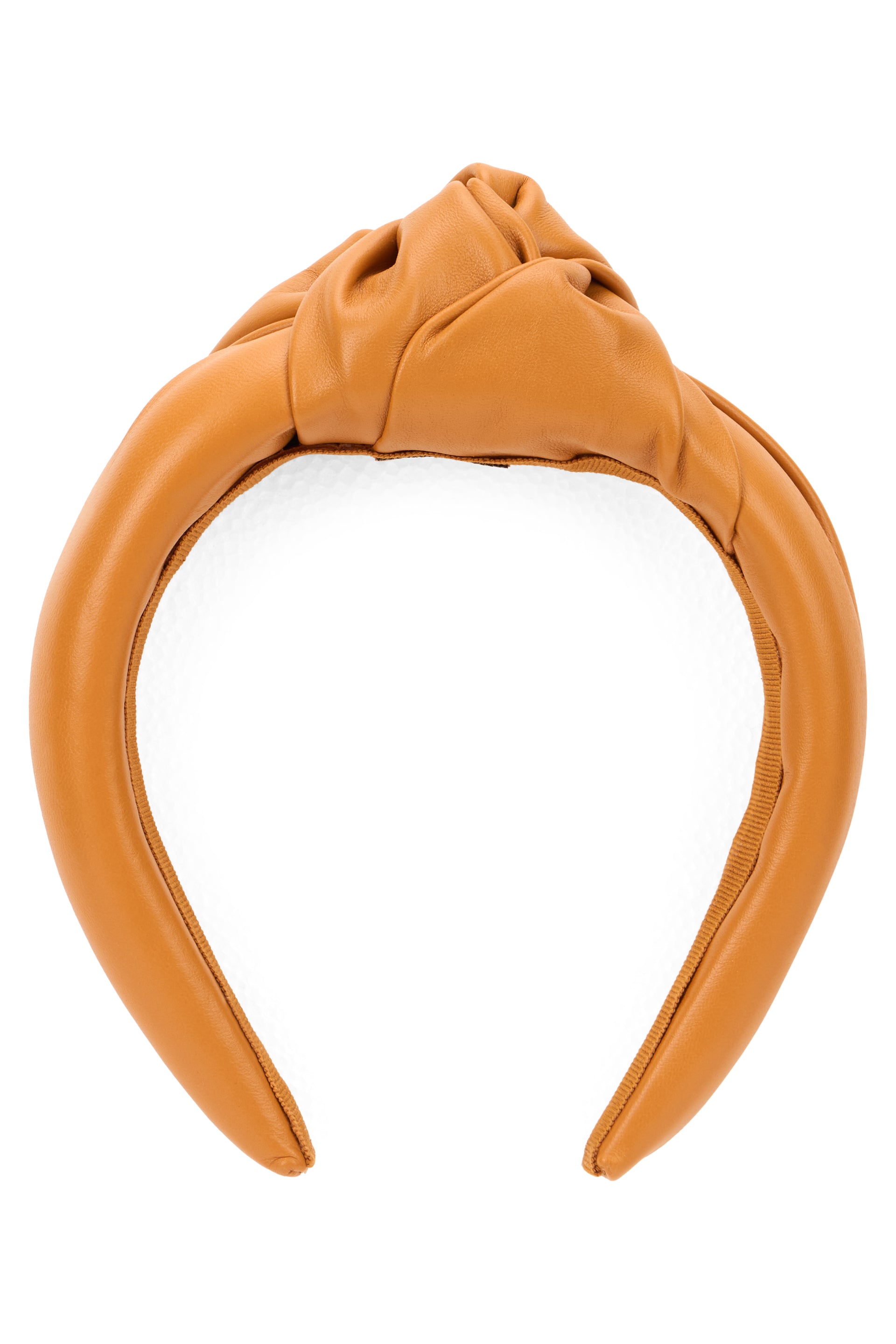 Camel colored headband with a knot in an elegant and versatile design.