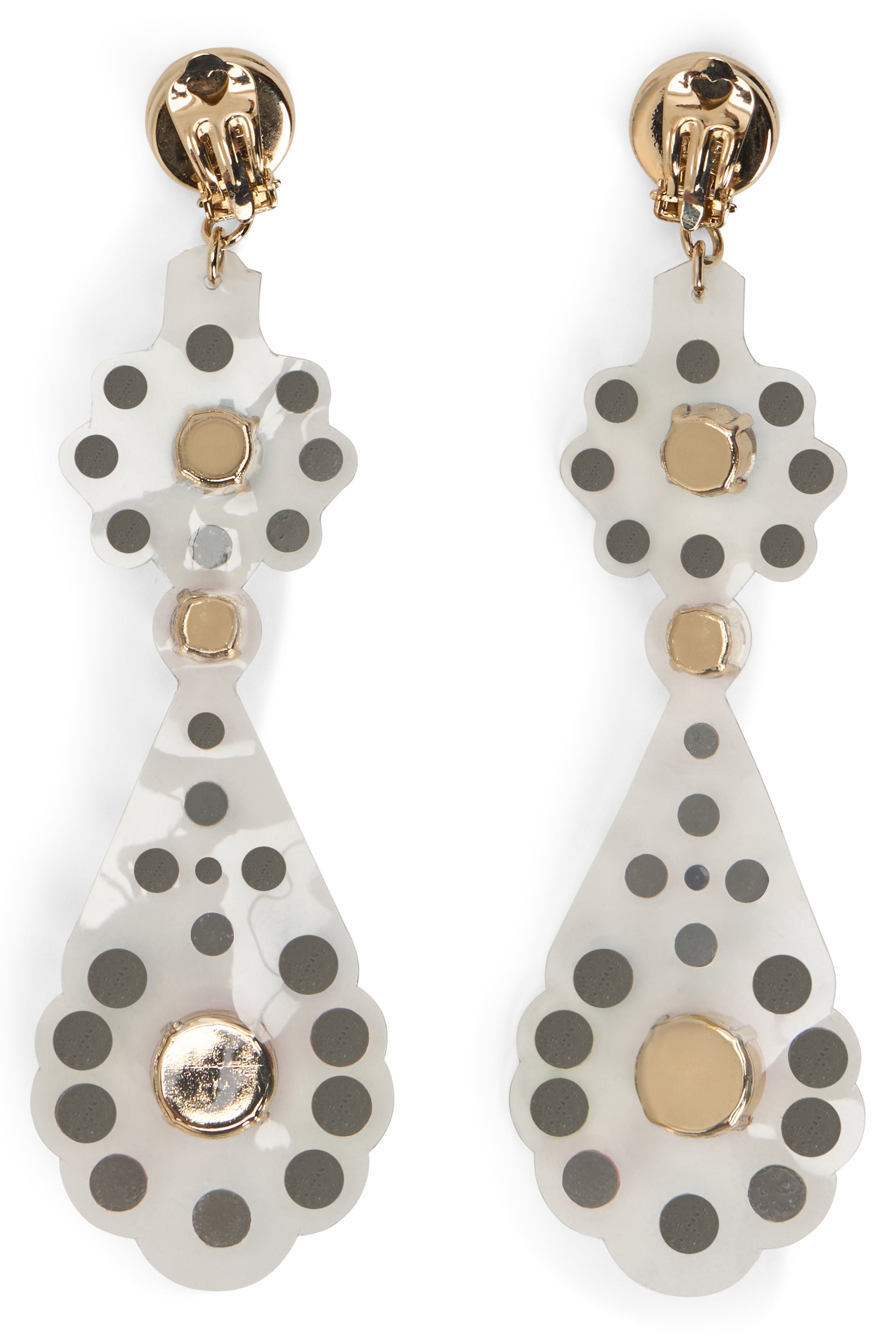 Elegant dangling earrings with colorful gems.