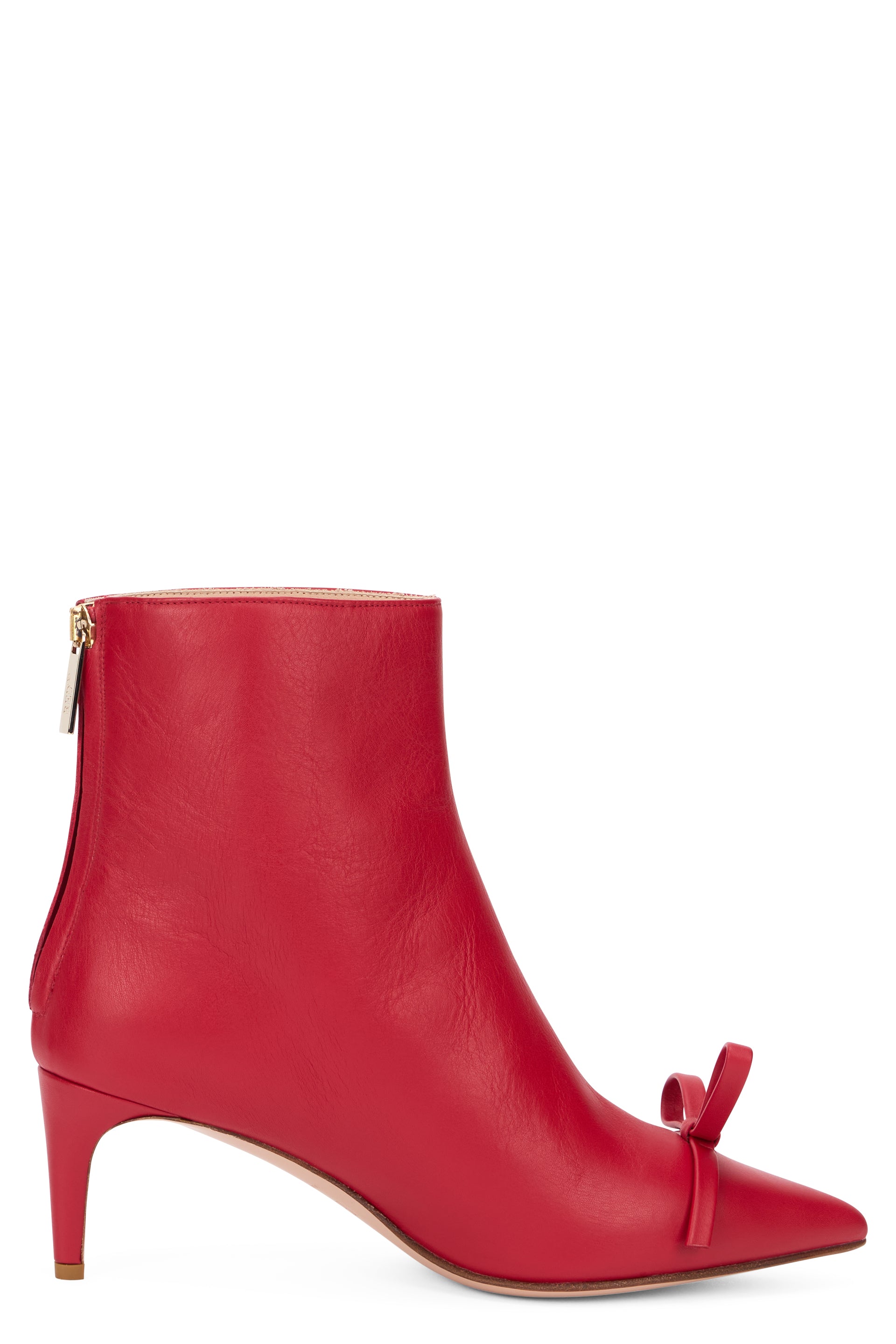 Elegant Ankle Boots in Red Leather with Bow.