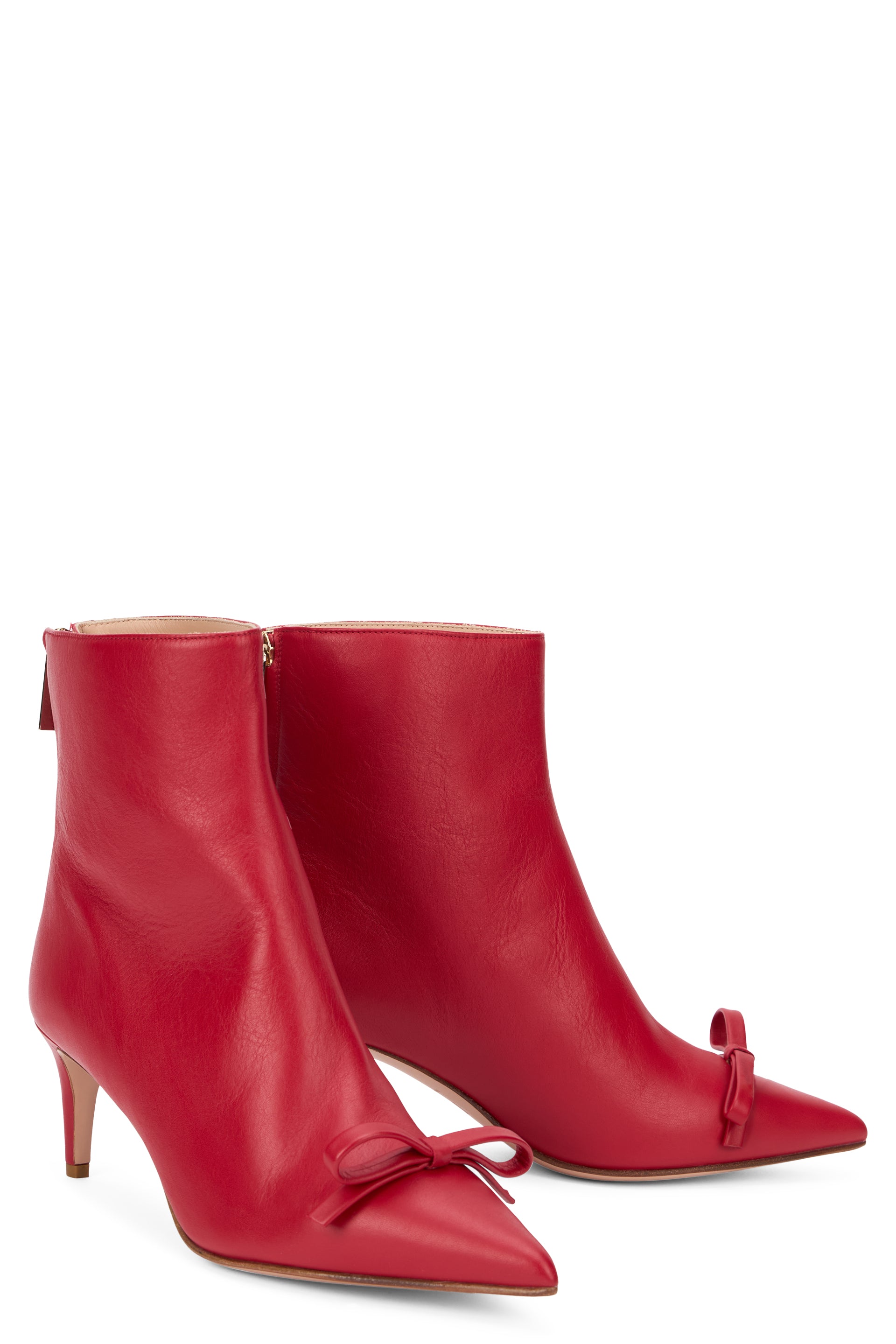 Elegant Ankle Boots in Red Leather with Bow.