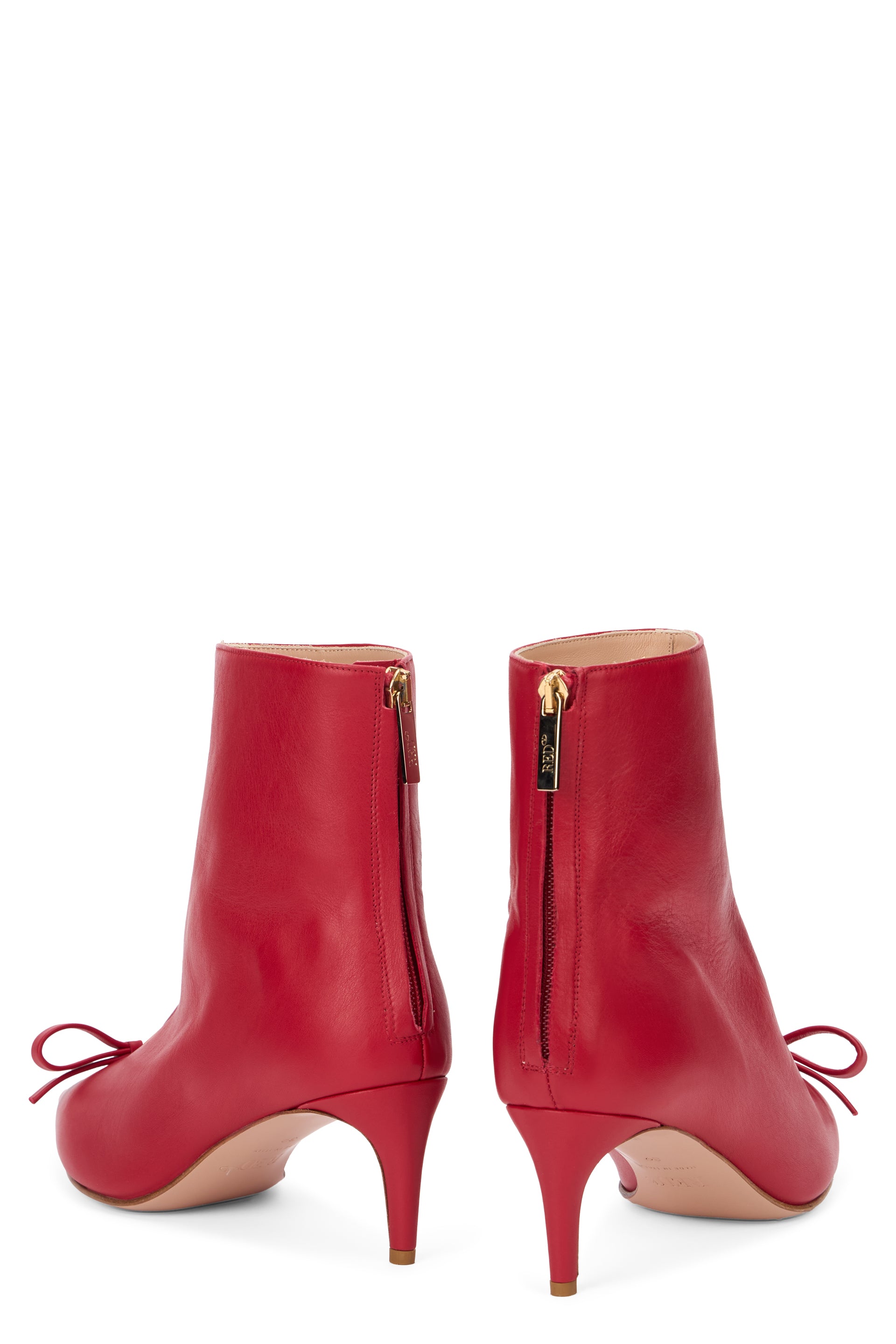 Elegant Ankle Boots in Red Leather with Bow.