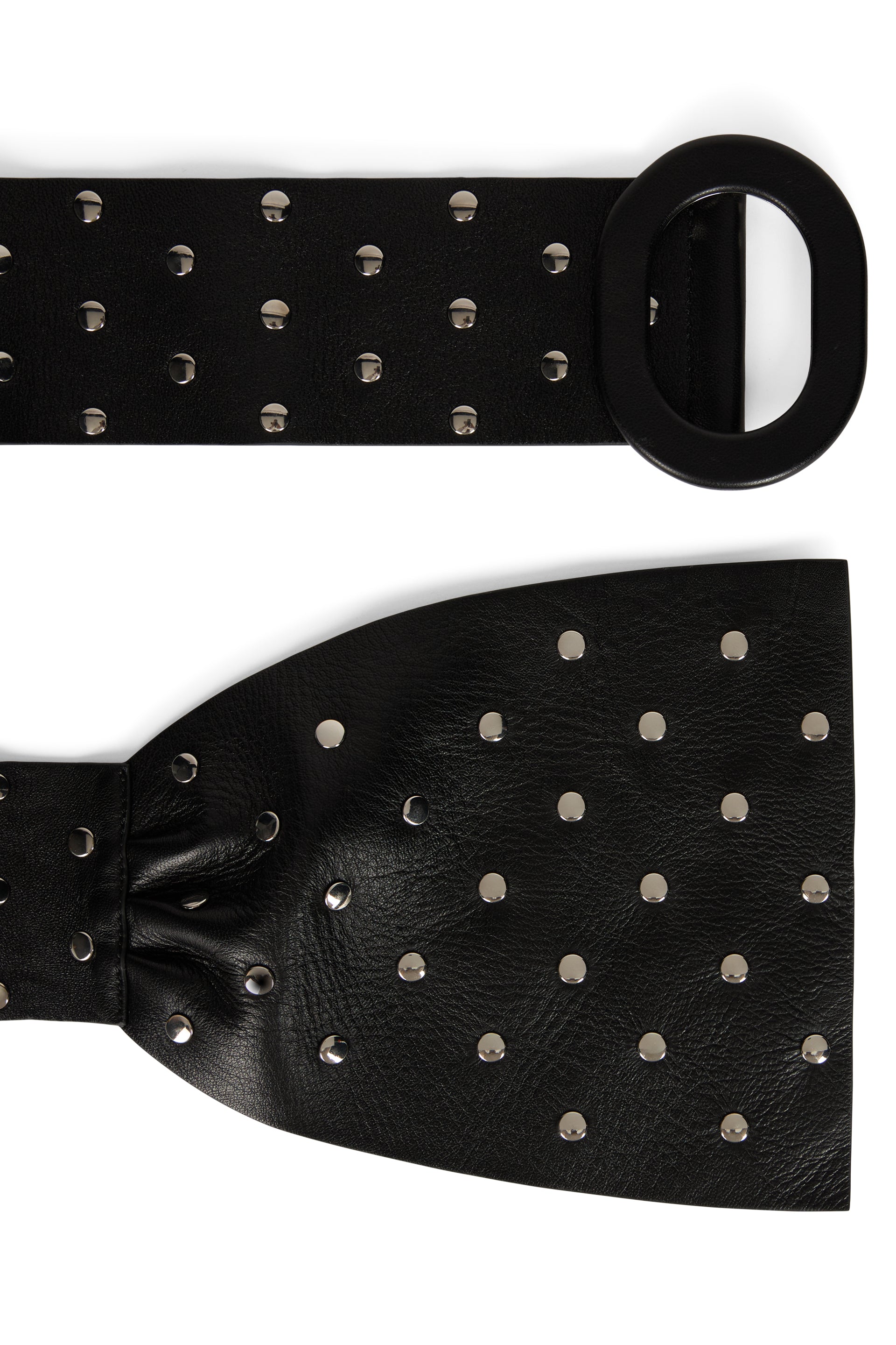 Black leather belt with decorative studs.