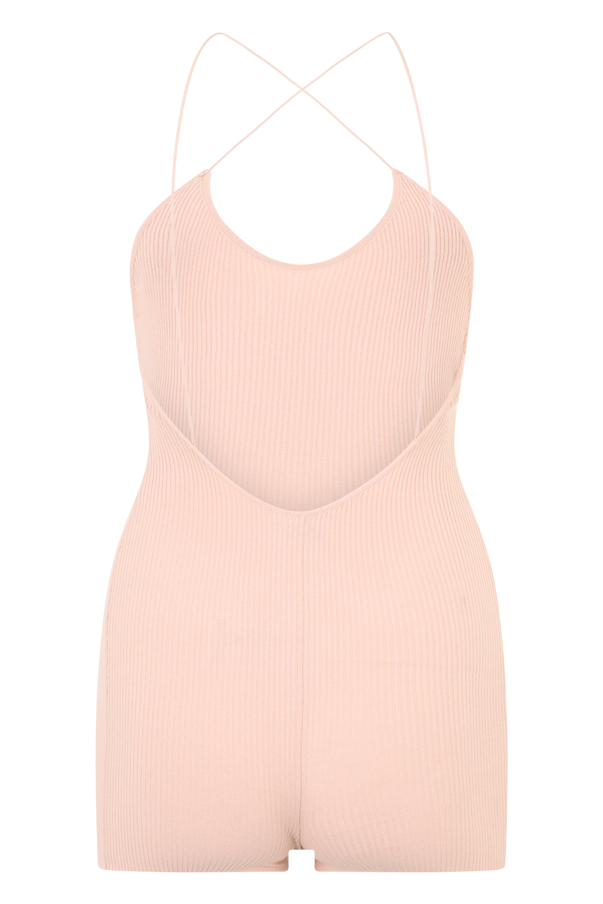 Short pale pink jumpsuit, comfortable and versatile.