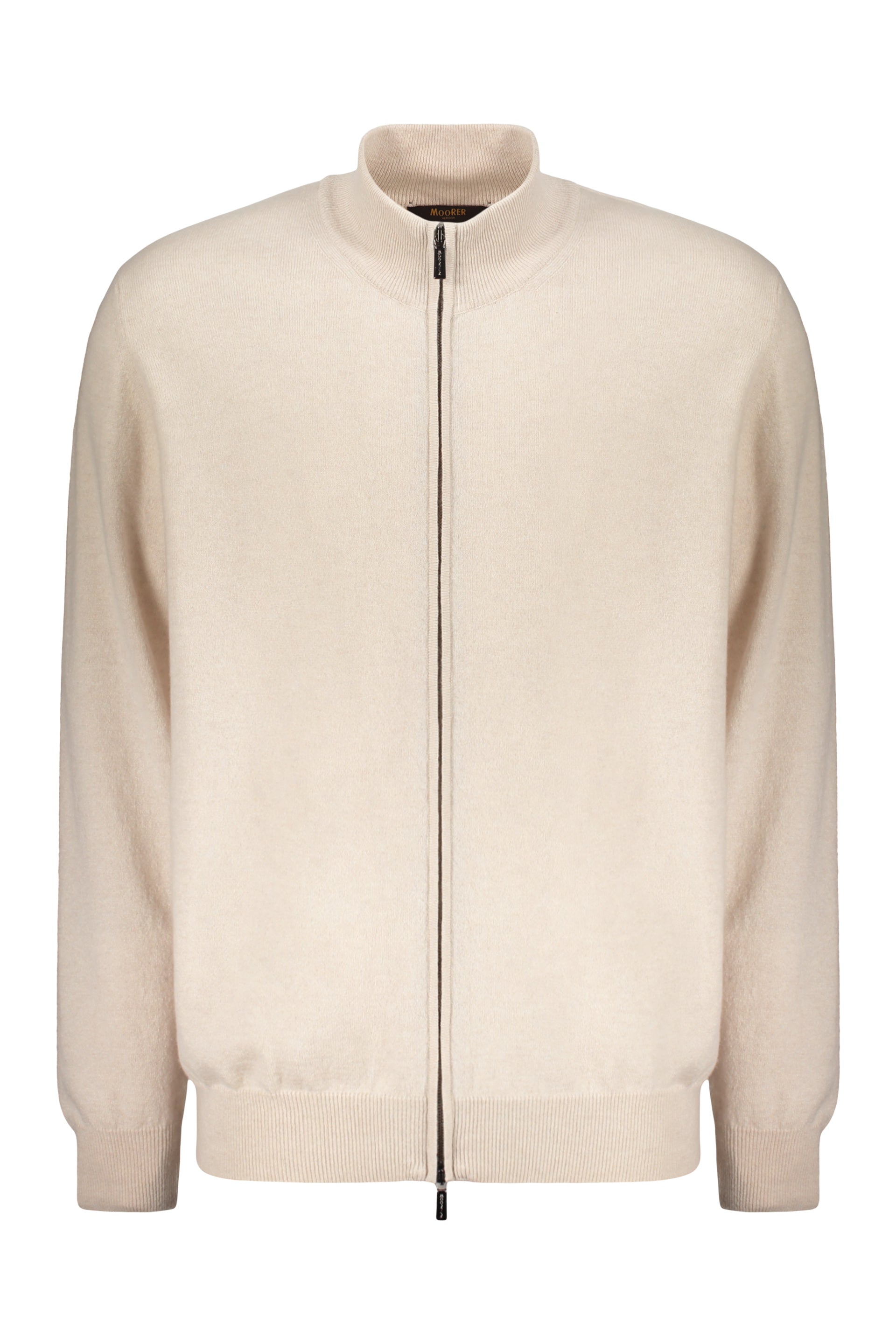 Light ivory cardigan with zip and cuffs