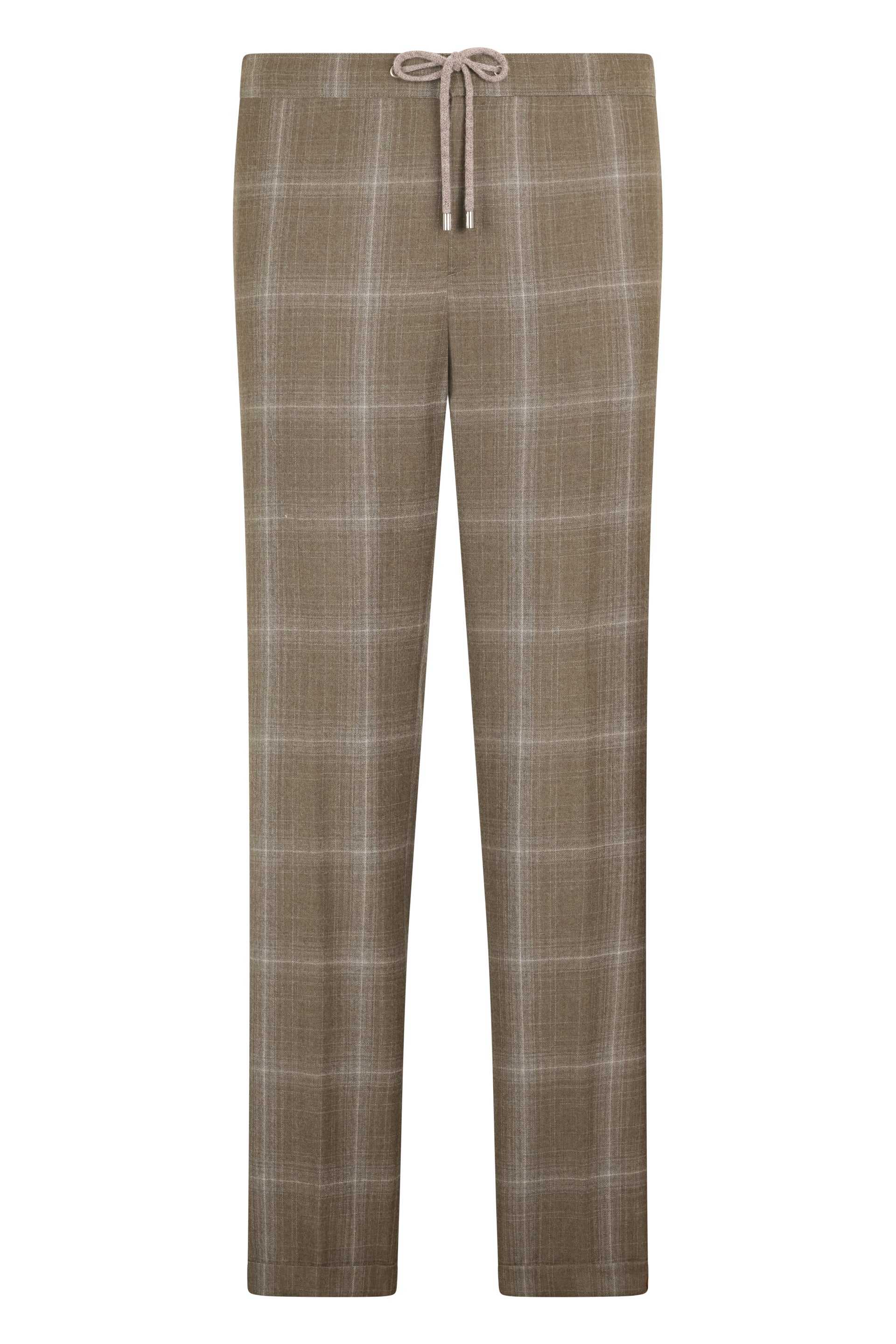 Pants in shades of beige and brown with a checkered pattern in casual design.