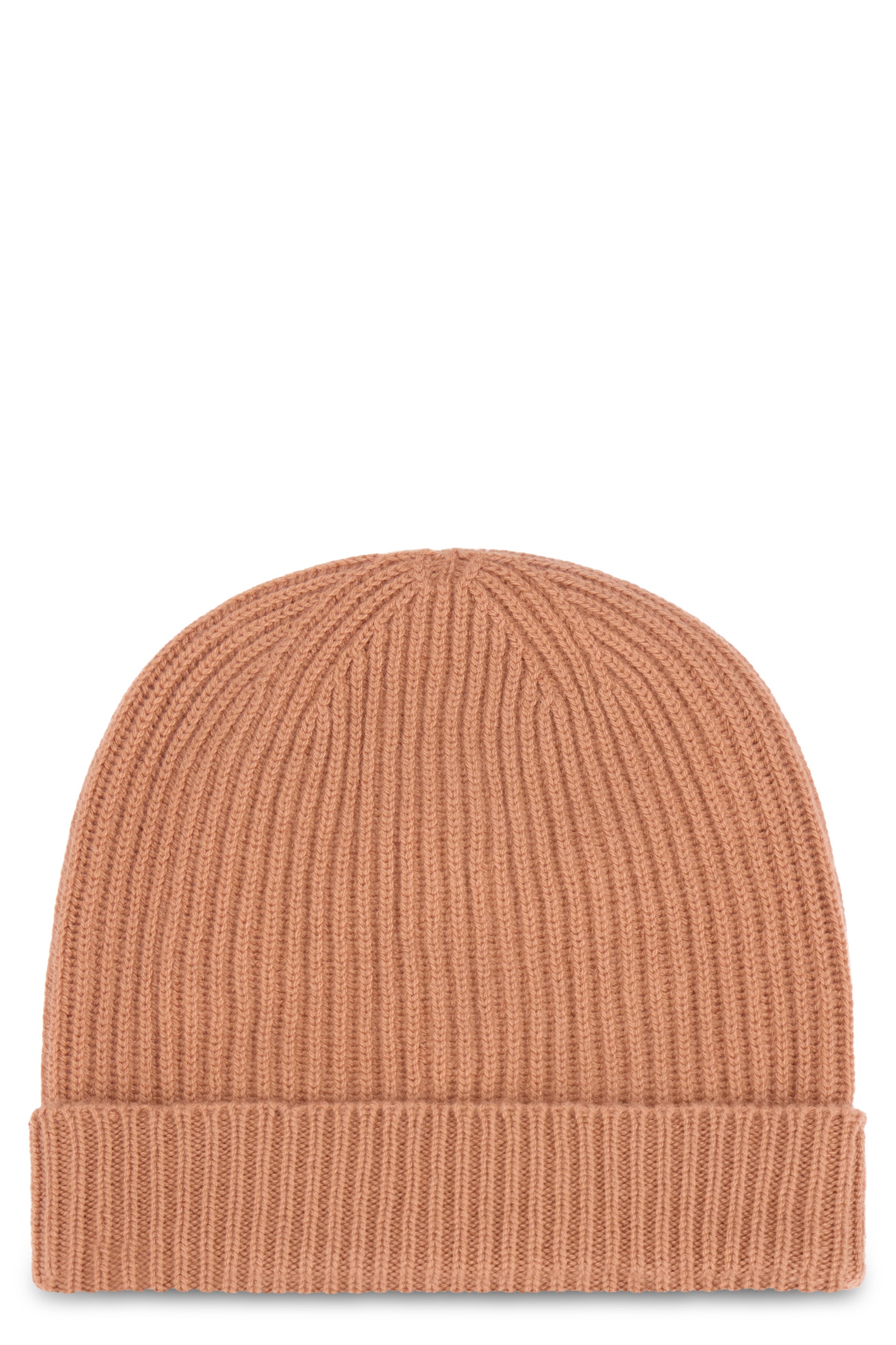 Leather color hat in rib knit with casual design.