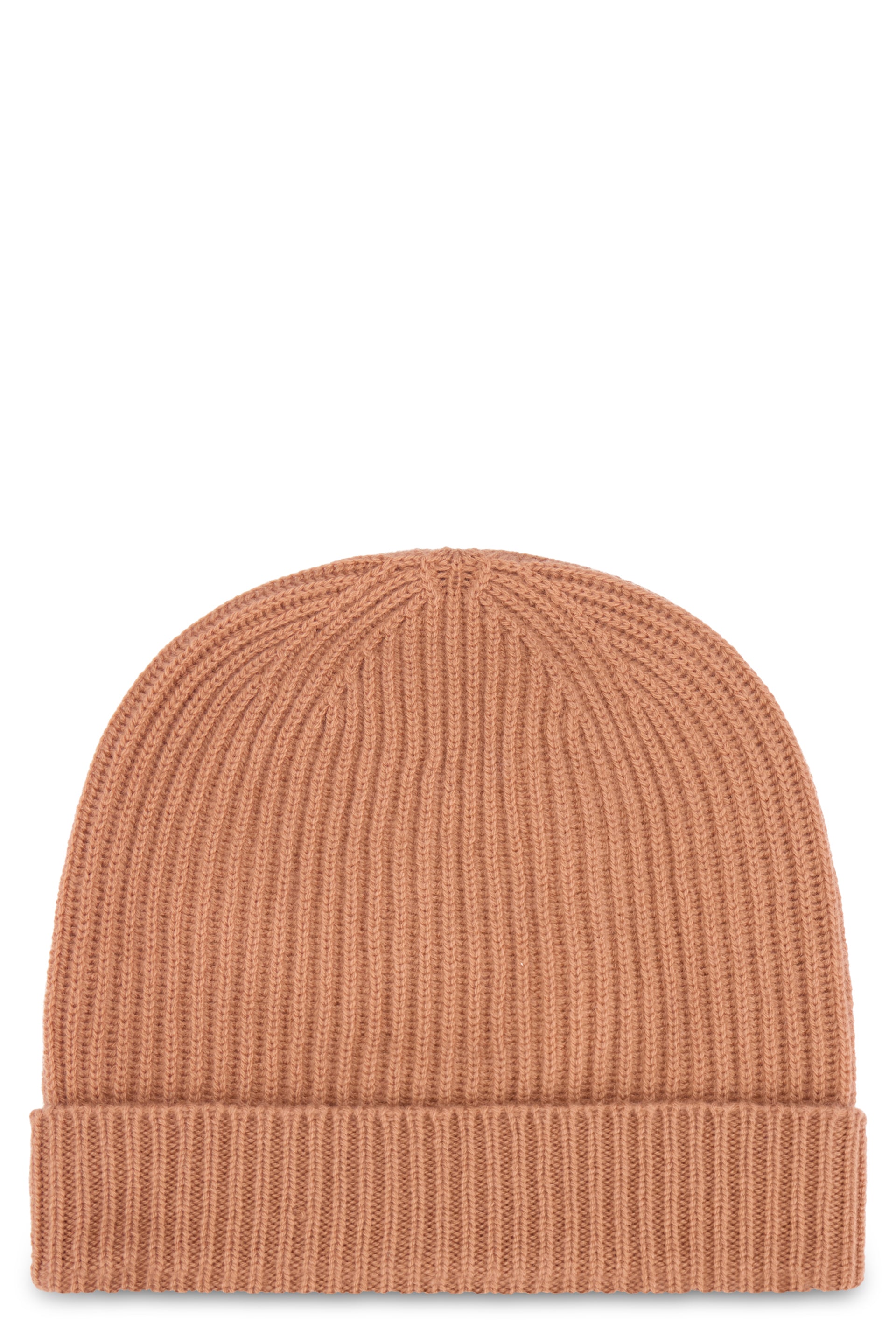 Leather color hat in rib knit with casual design.