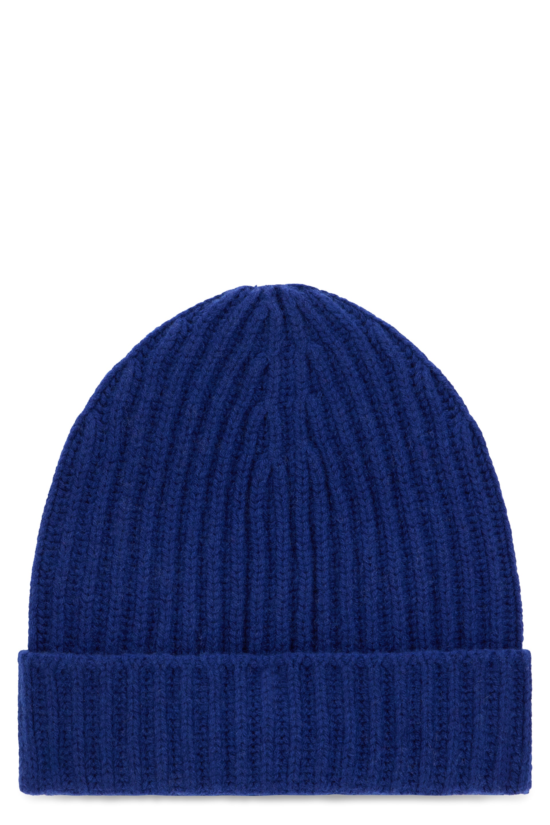 Knitted ribbed hat in dark blue.