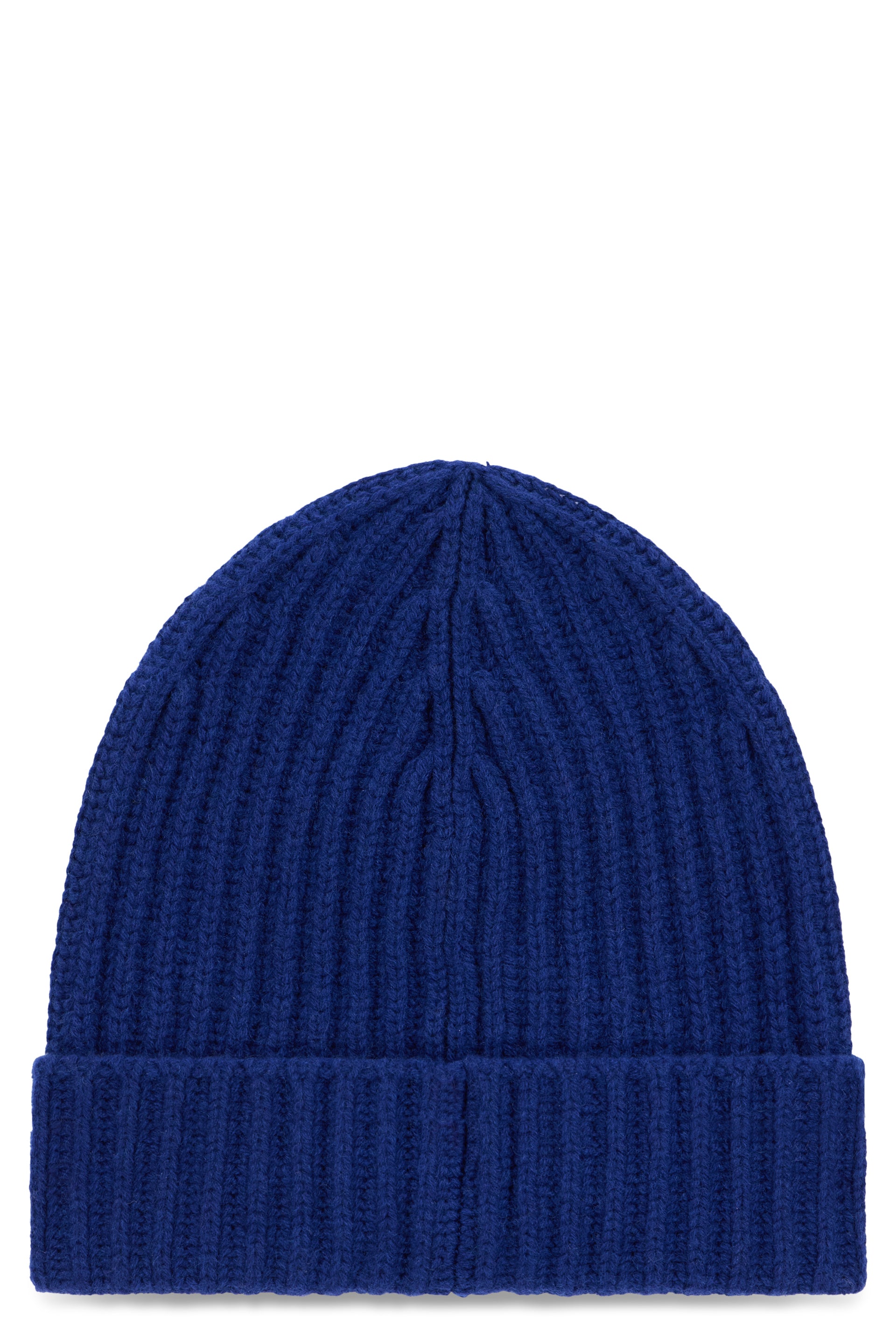 Knitted ribbed hat in dark blue.