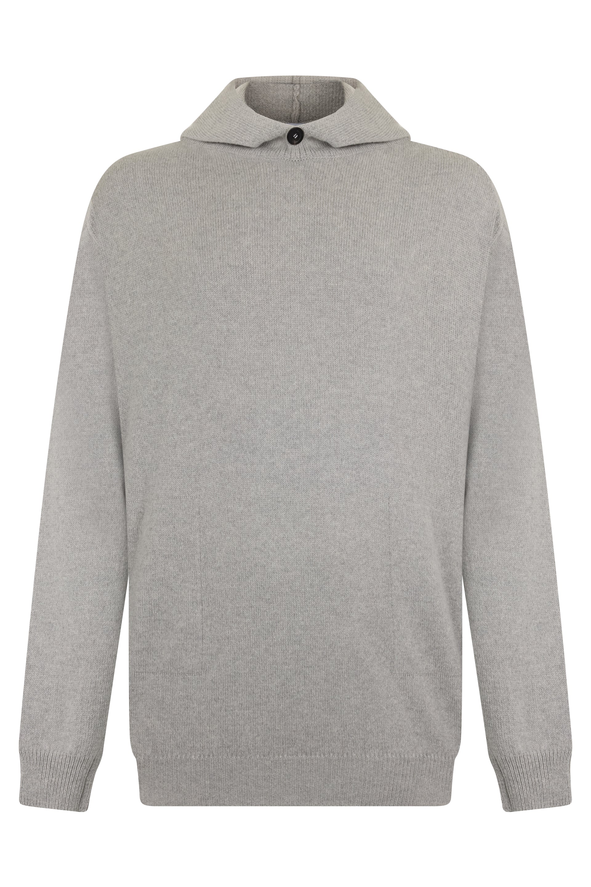 Gray sweater with soft hood and casual