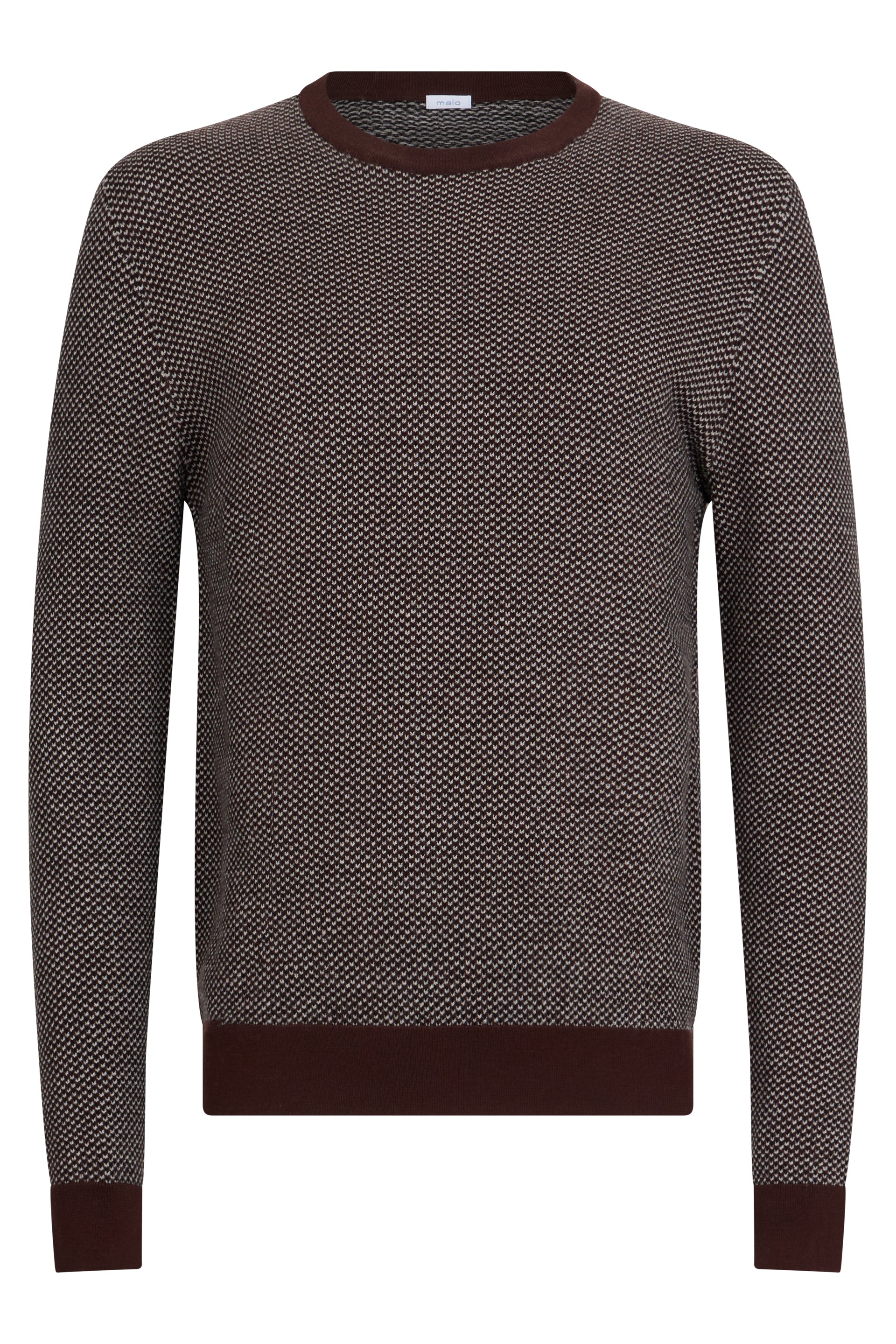 Dark brown sweater with contrasting finishes